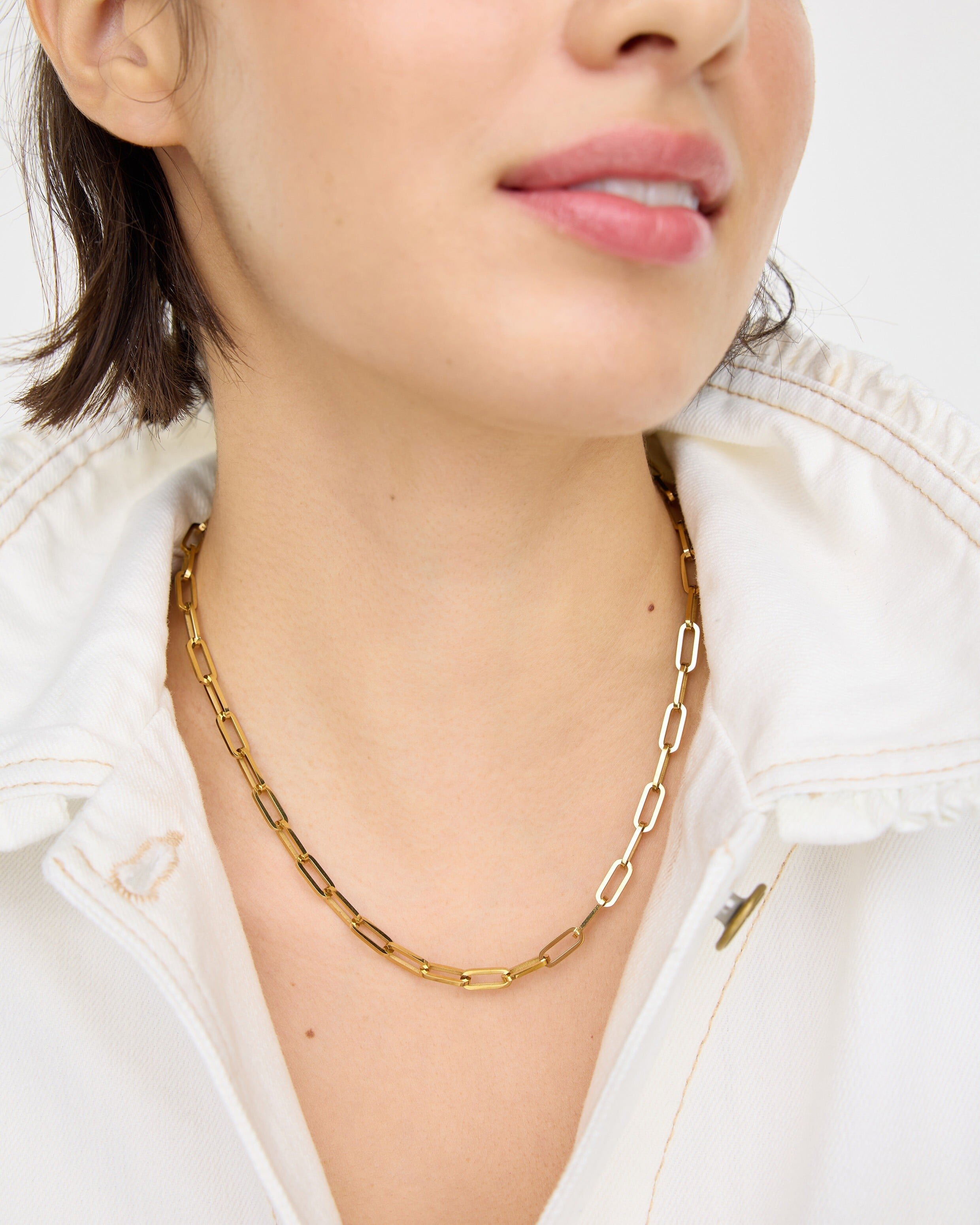 Austen Paperclip Chain Gold Tone Waterproof Necklace | Oliver Bonas