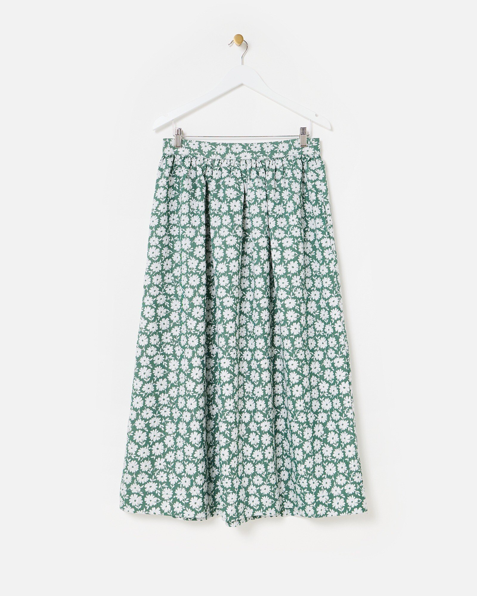 Green White Daisy Jacquard Pleated Midi Skirt Oliver Bonas