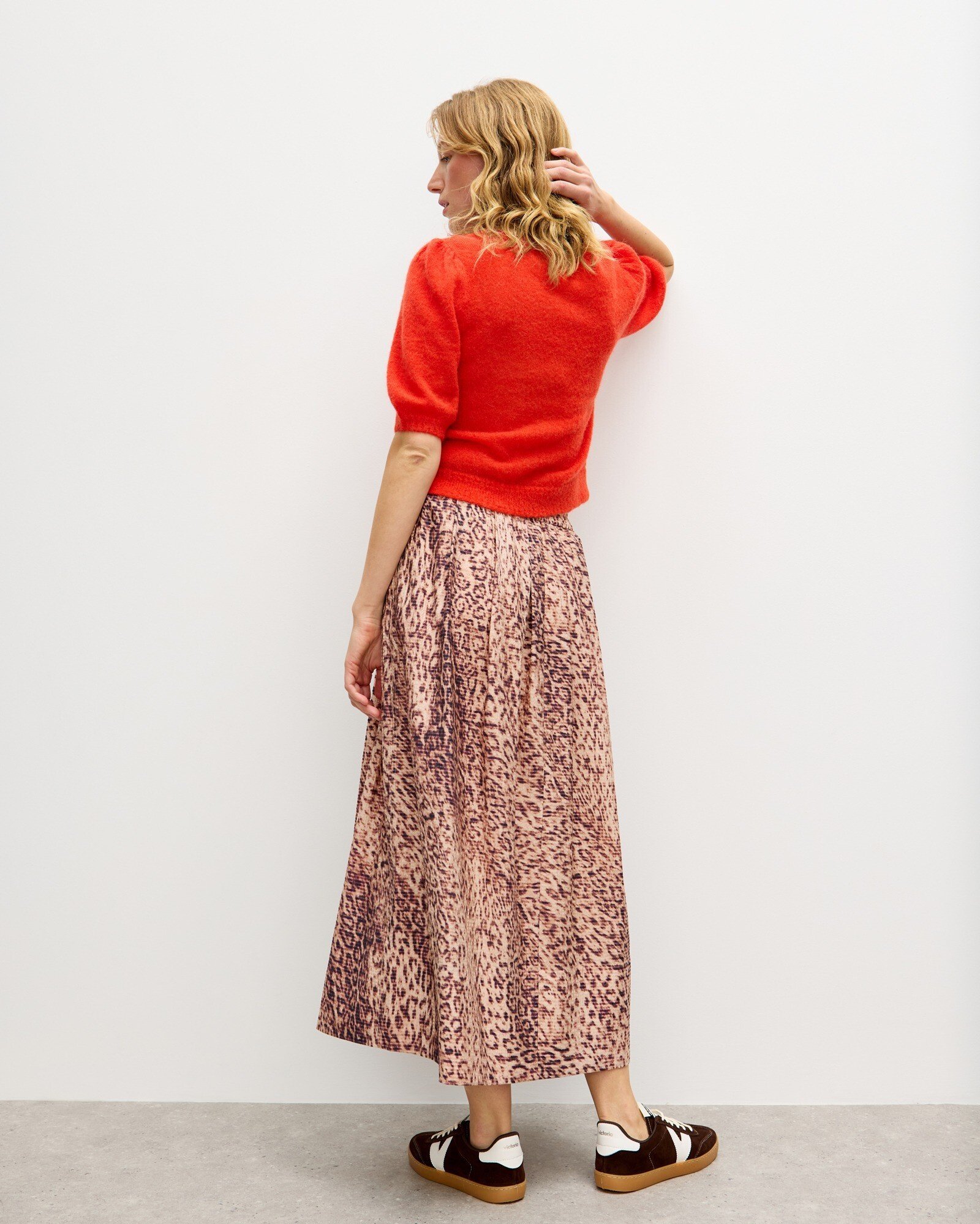 Brown Leopard Print Pleated Midi Skirt Oliver Bonas - Main Image