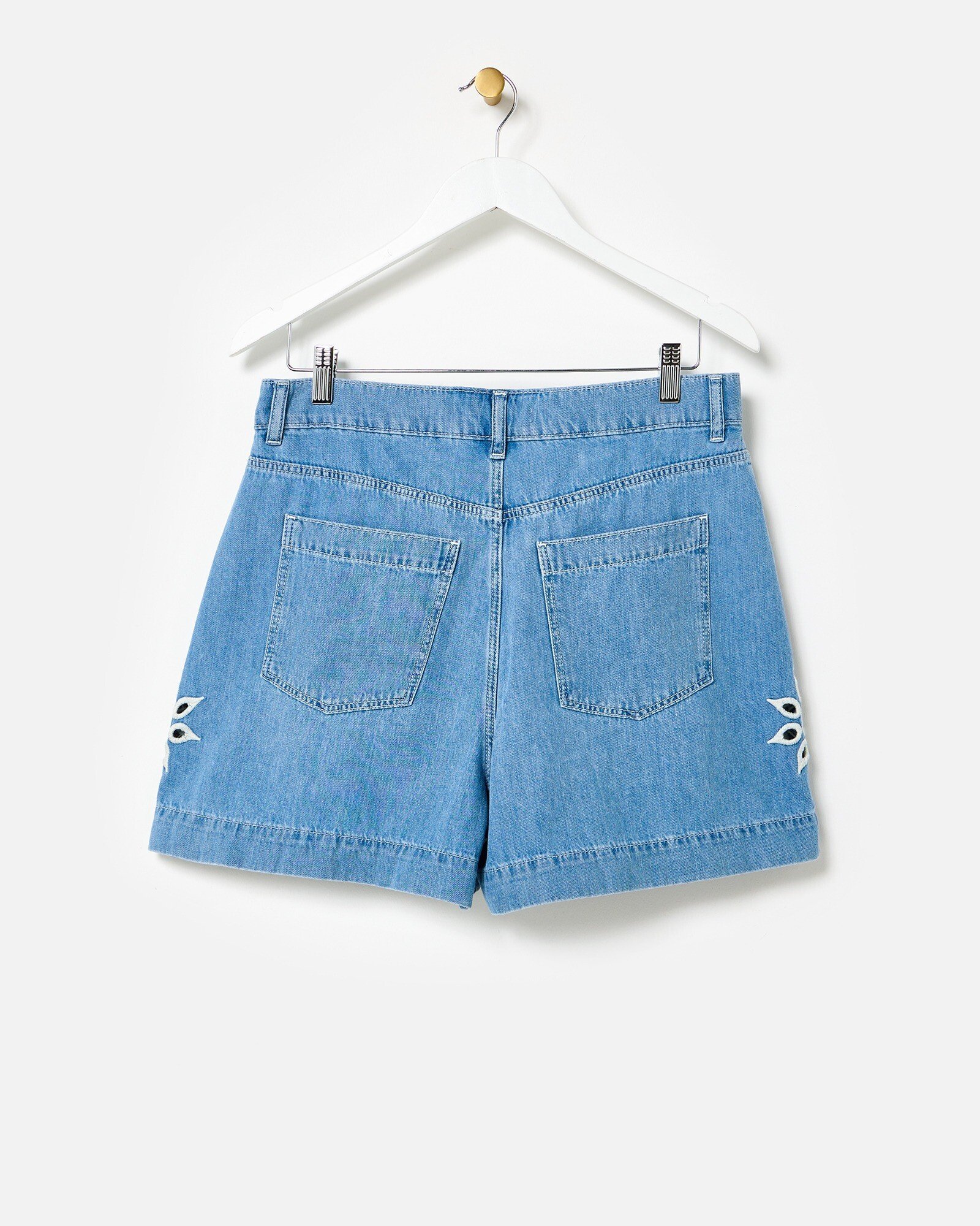 Blue Chambray Embroidered Shorts | Oliver Bonas