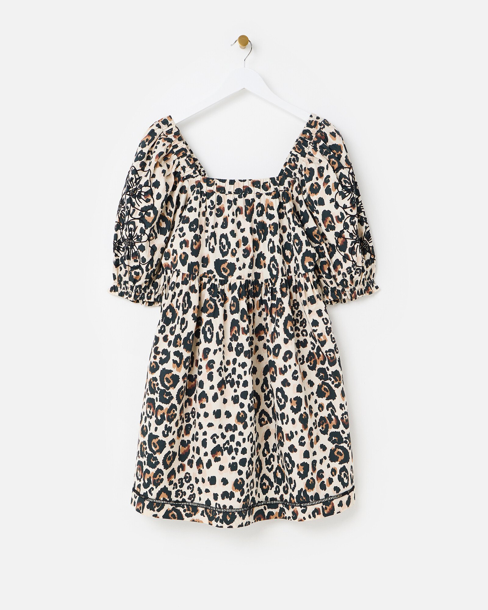 Embroidered Puff Sleeve Mini Leopard Print Dress Oliver Bonas