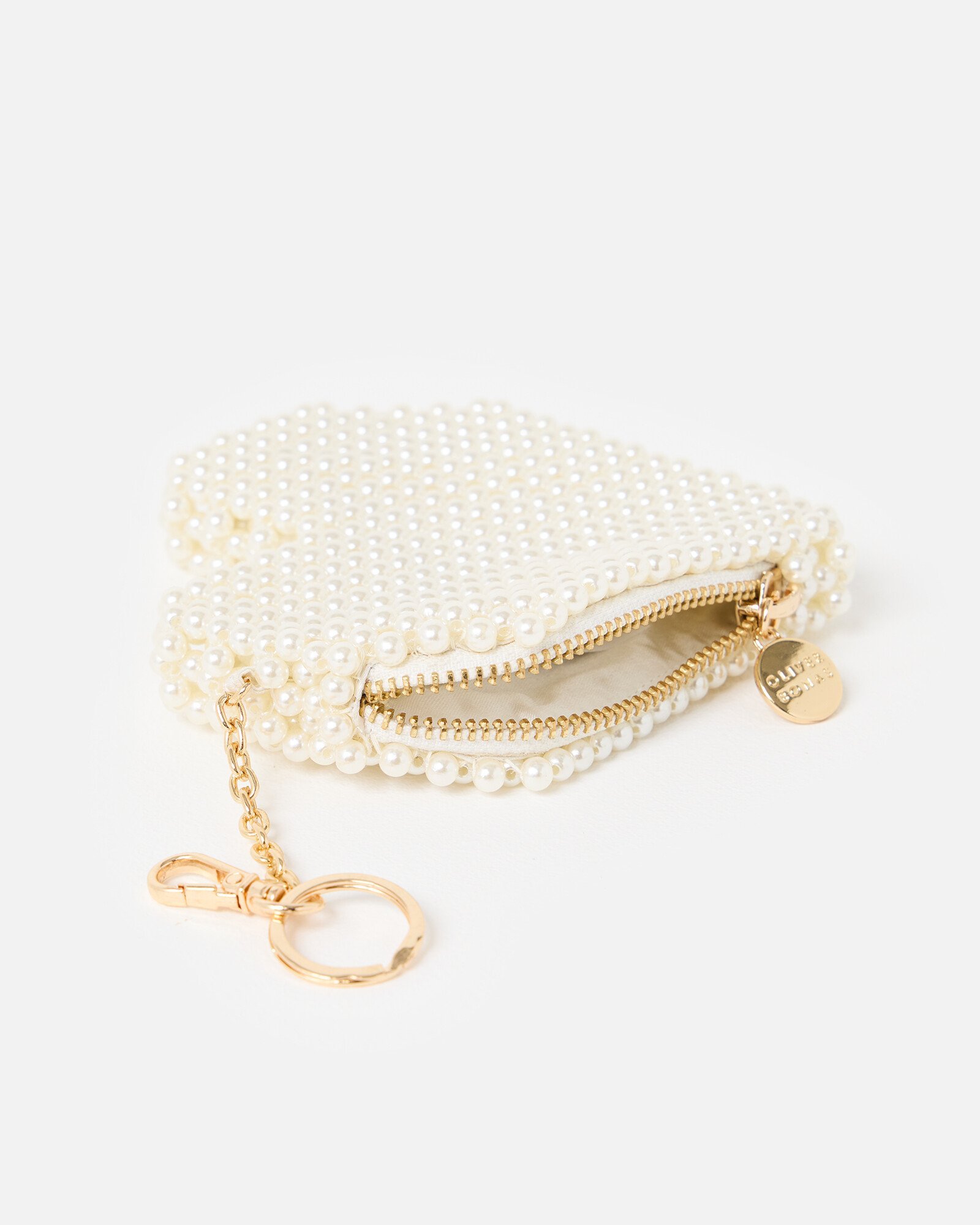 Faux Pearl Beaded Heart Zipped Keyring Pouch | Oliver Bonas