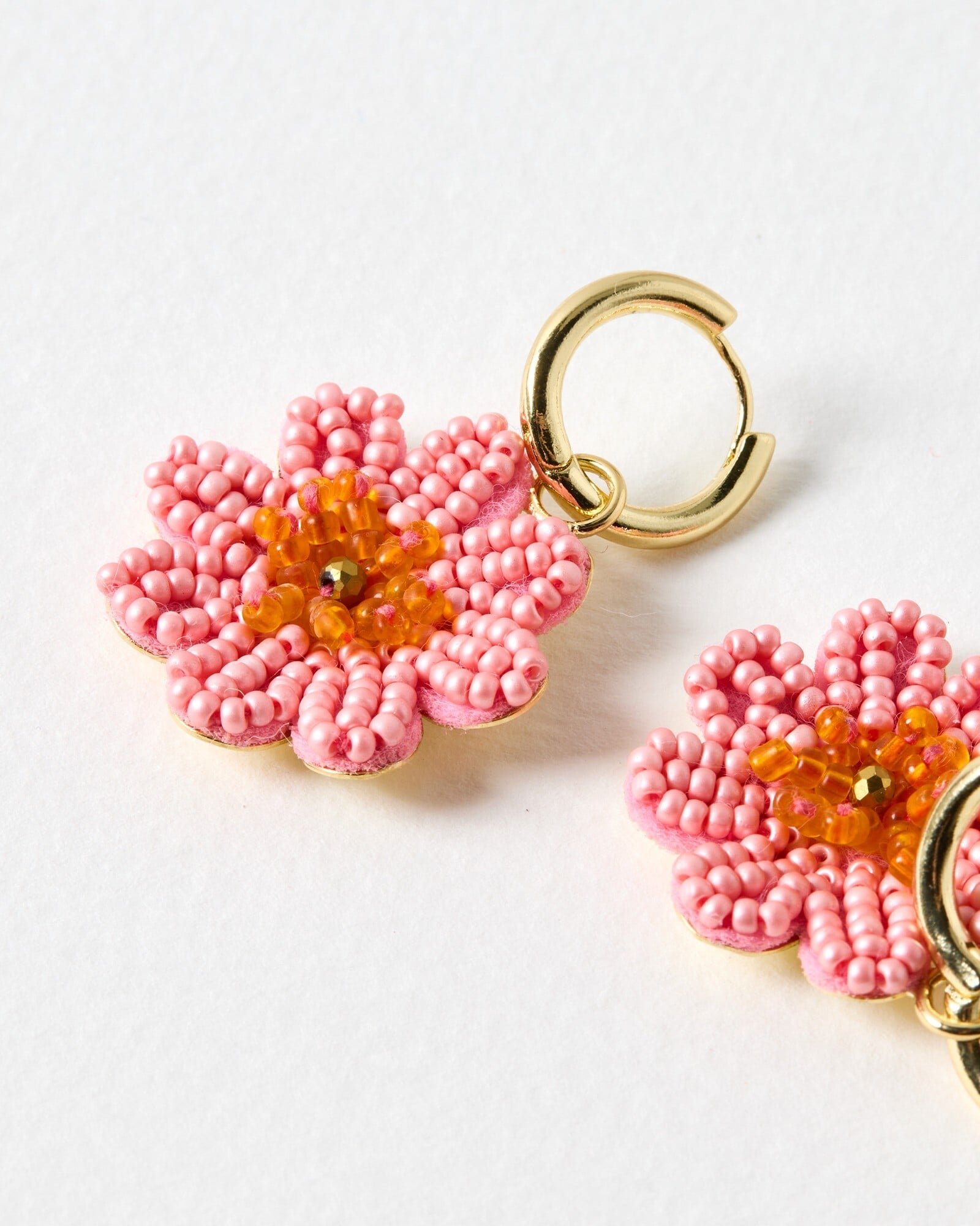 Jin Pink Beaded Flower Drop Earrings | Oliver Bonas