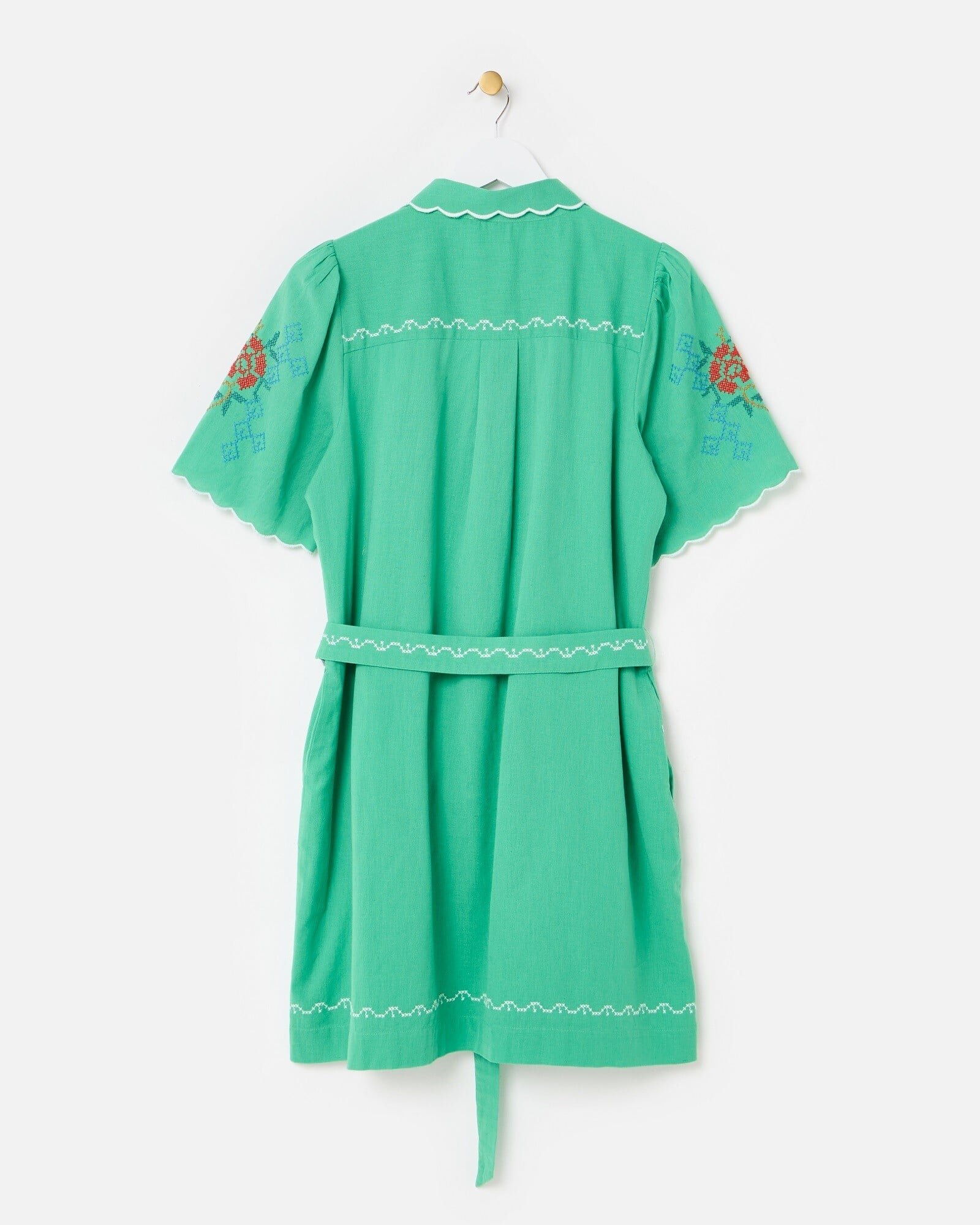 Green Parrot Cross Stitch Mini Shirt Dress | Oliver Bonas