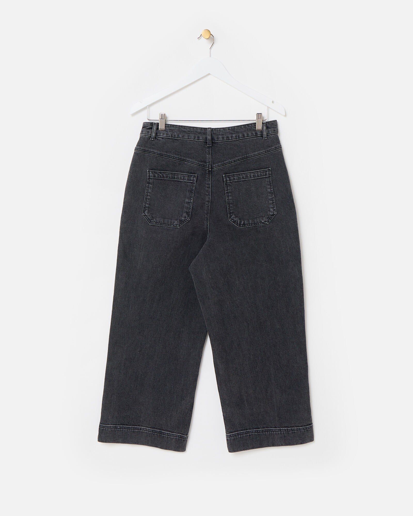 Black Denim Scallop Stitch Cropped Wide Leg Jeans | Oliver Bonas