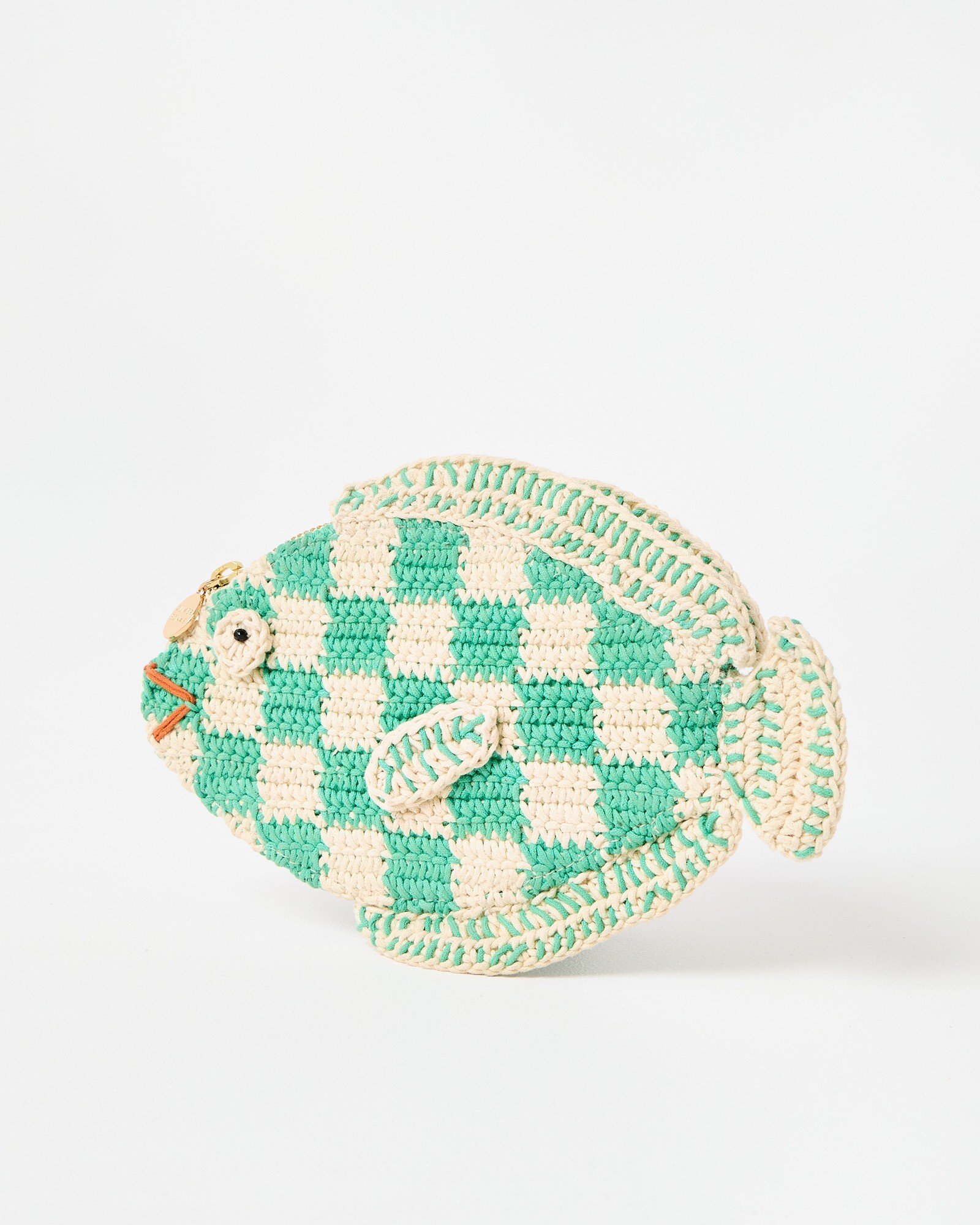 Green & Cream Checked Fish Zipped Pouch | Oliver Bonas