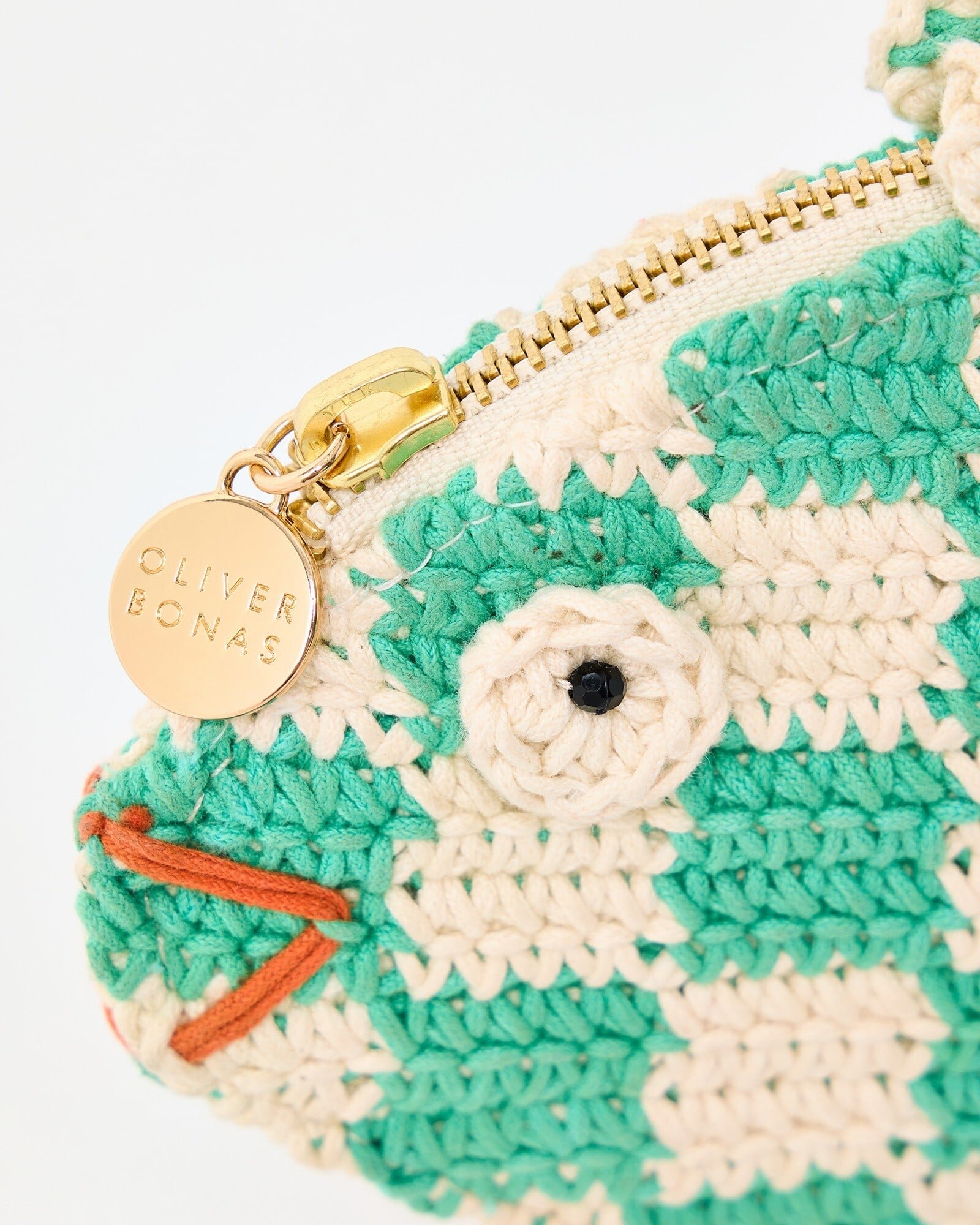 Green & Cream Checked Fish Zipped Pouch | Oliver Bonas