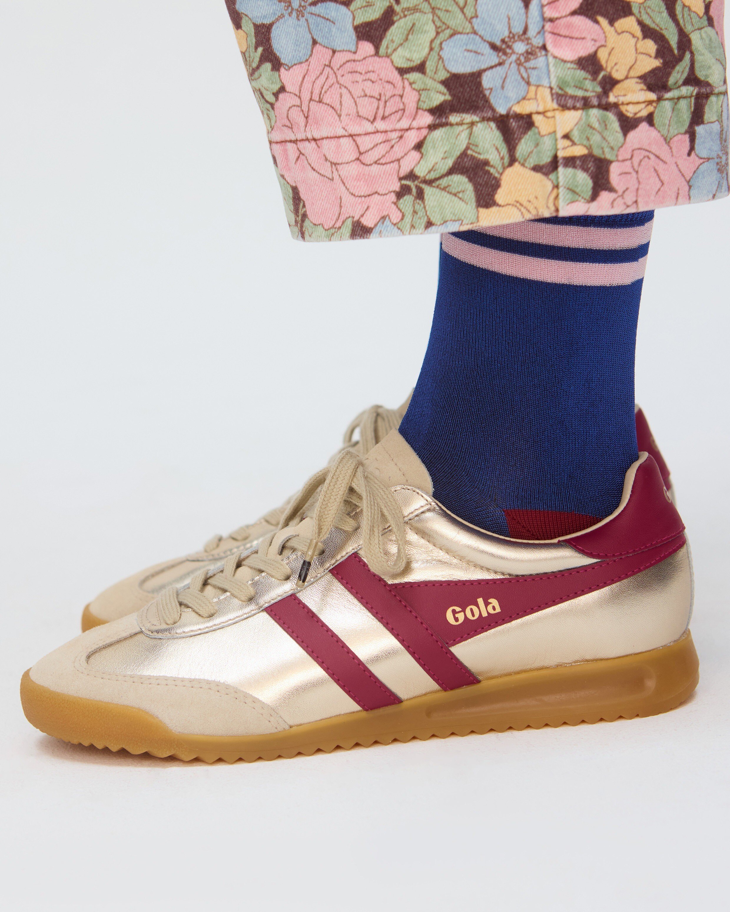 Gola Torpedo Glimmer Gold Metallic & Red Trainers | Oliver Bonas