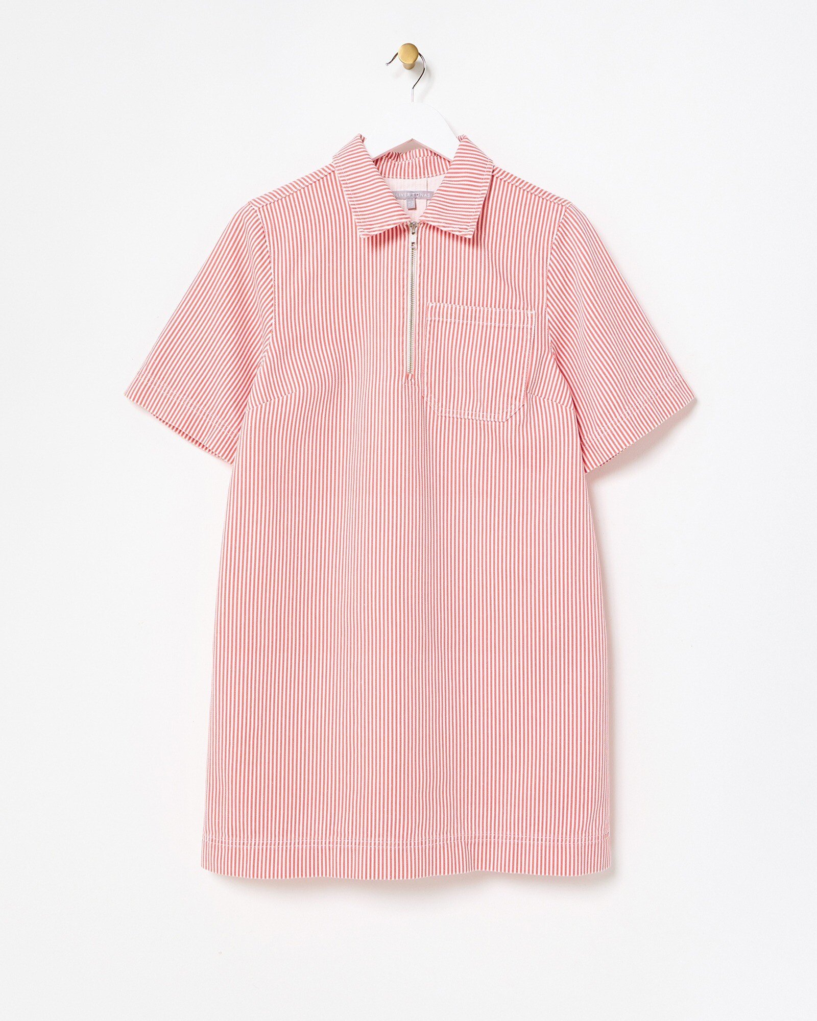 Red White Striped Denim Half Zip Mini Dress Oliver Bonas