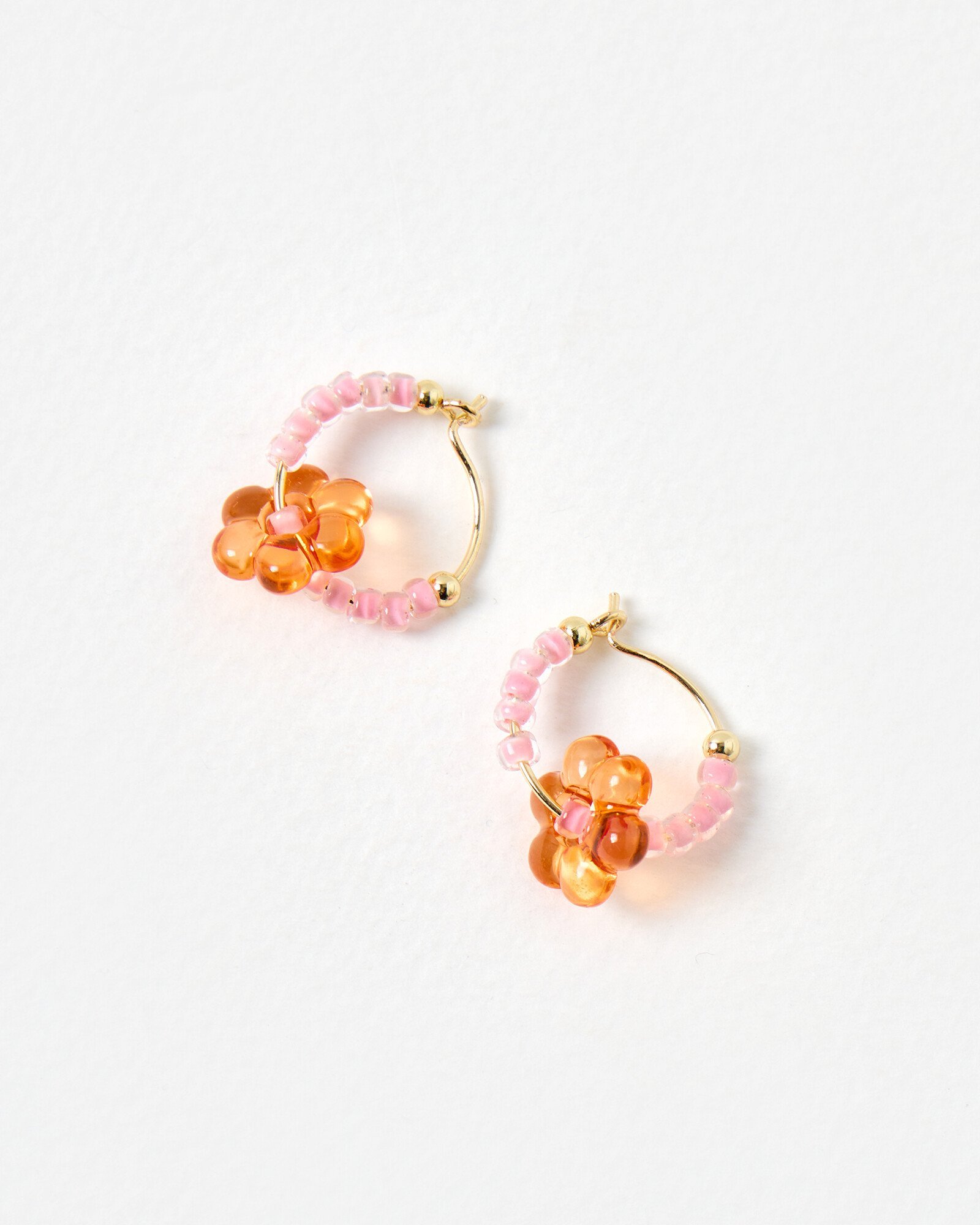 Clary Orange Flower Beaded Hoop Earrings Oliver Bonas