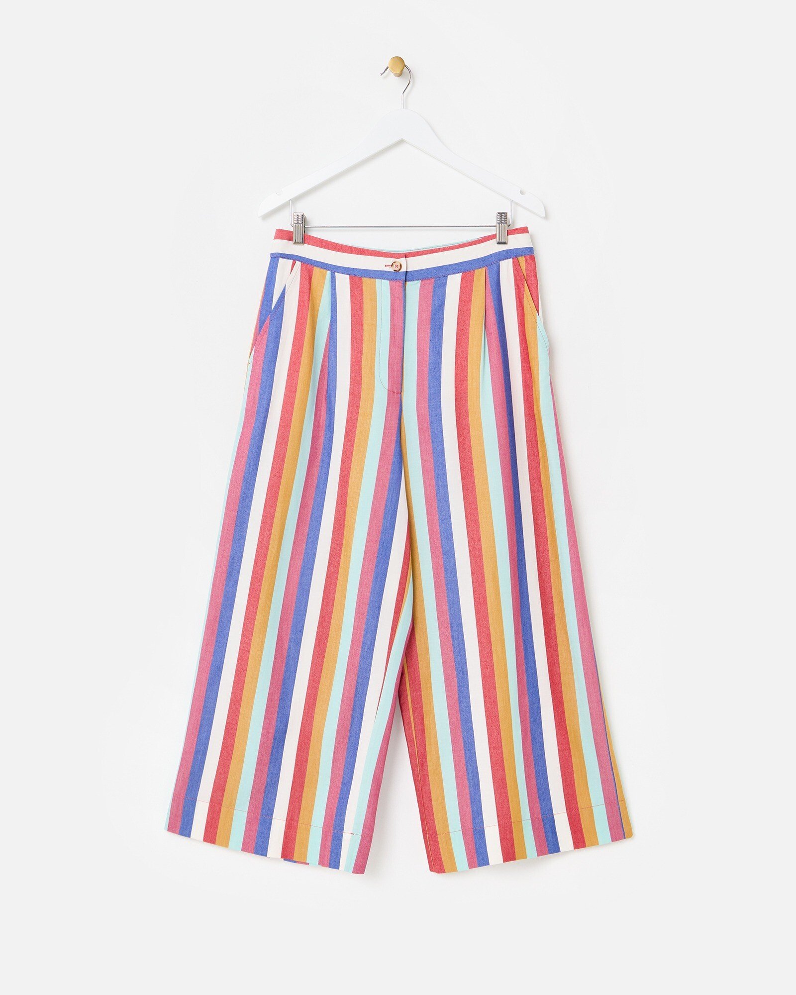 Multicoloured Striped Cropped Wide Leg Trousers Oliver Bonas