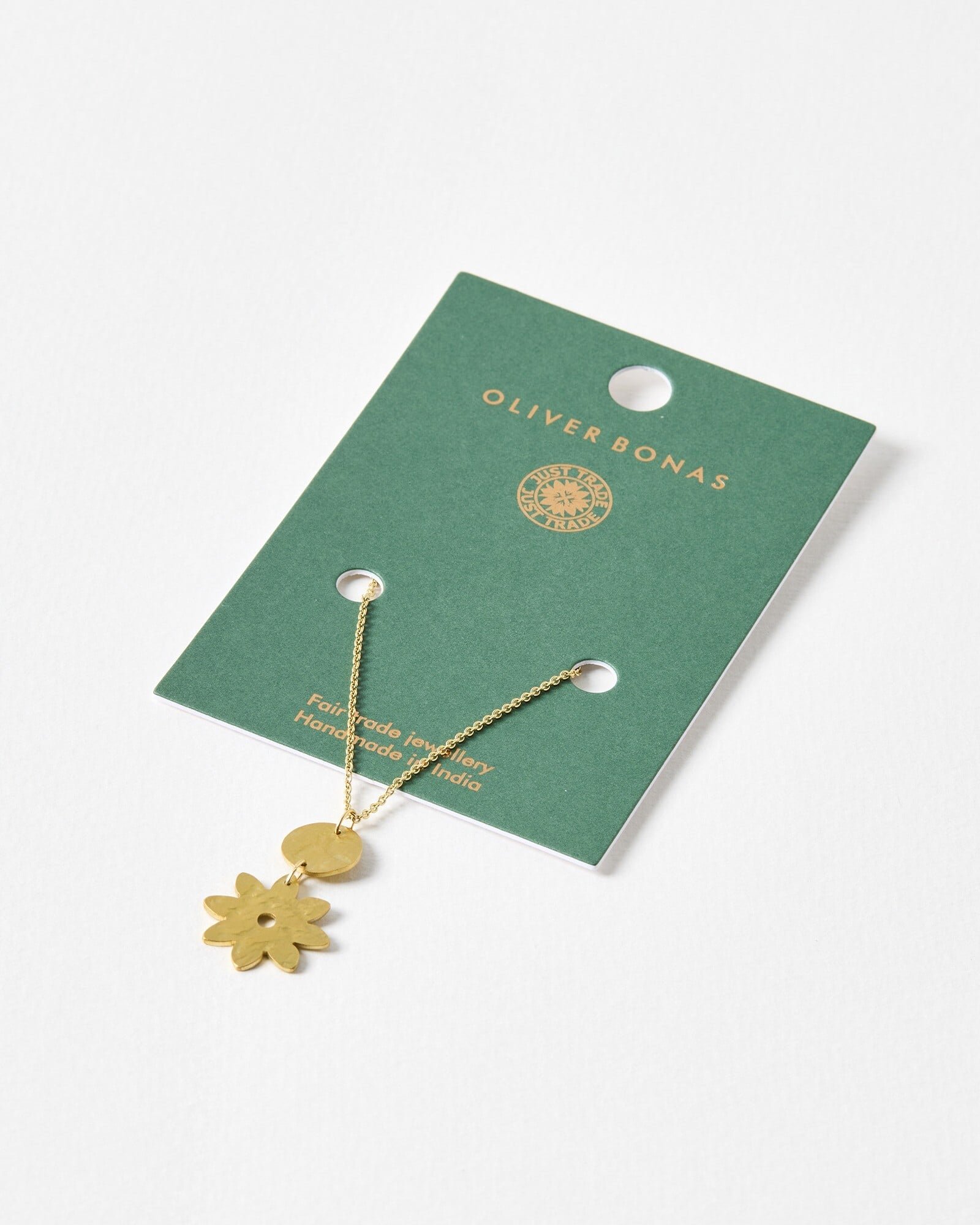 Just Trade x Oliver Bonas Paty Hammered Disc & Flower Pendant