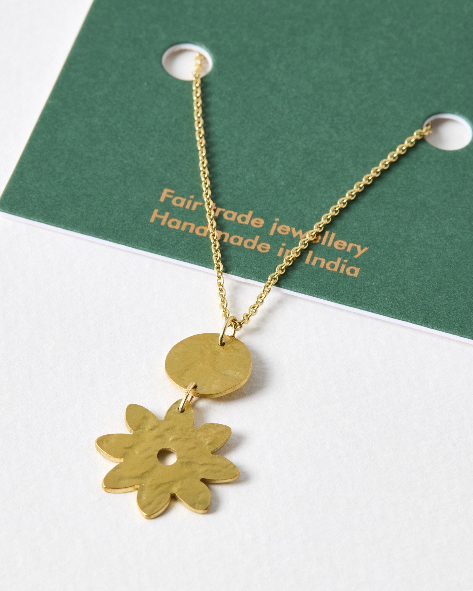 Just Trade x Oliver Bonas Paty Hammered Disc & Flower Pendant