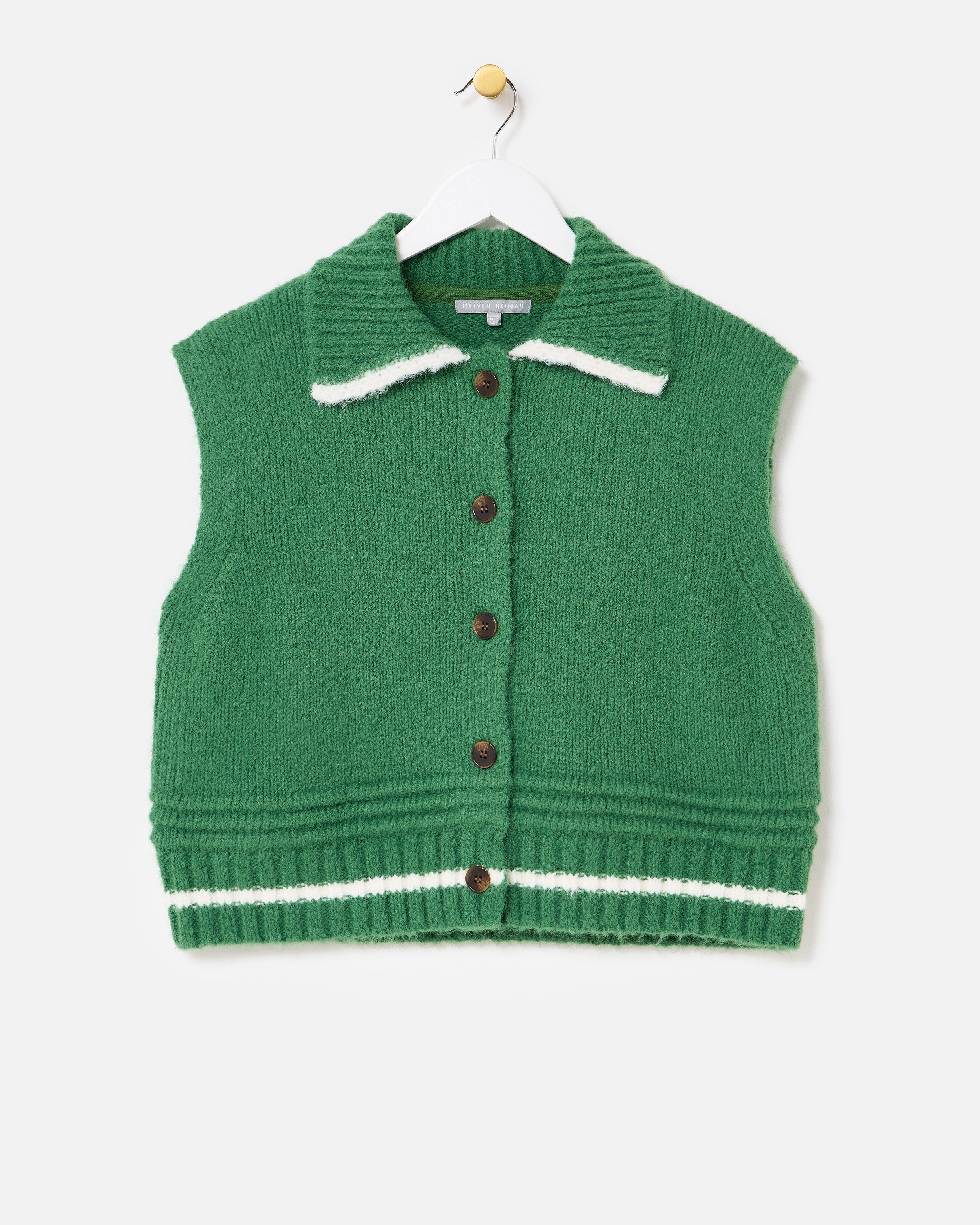 Green Collared Button Up Knitted Waistcoat Oliver Bonas