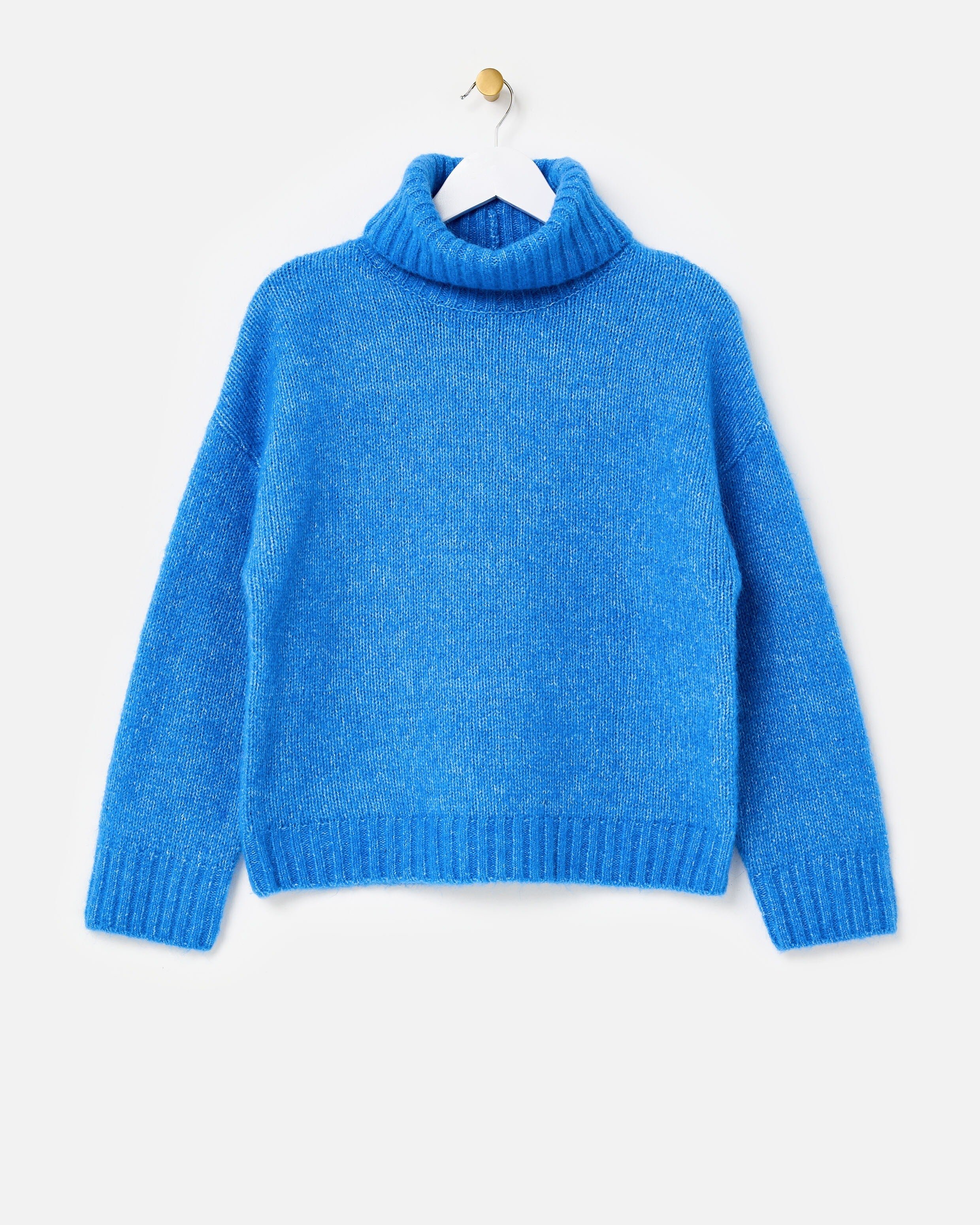 moontreeplanet ニットターバン　ブルー Cobalt Blue Roll Neck Knitted Jumper | Oliver Bonas