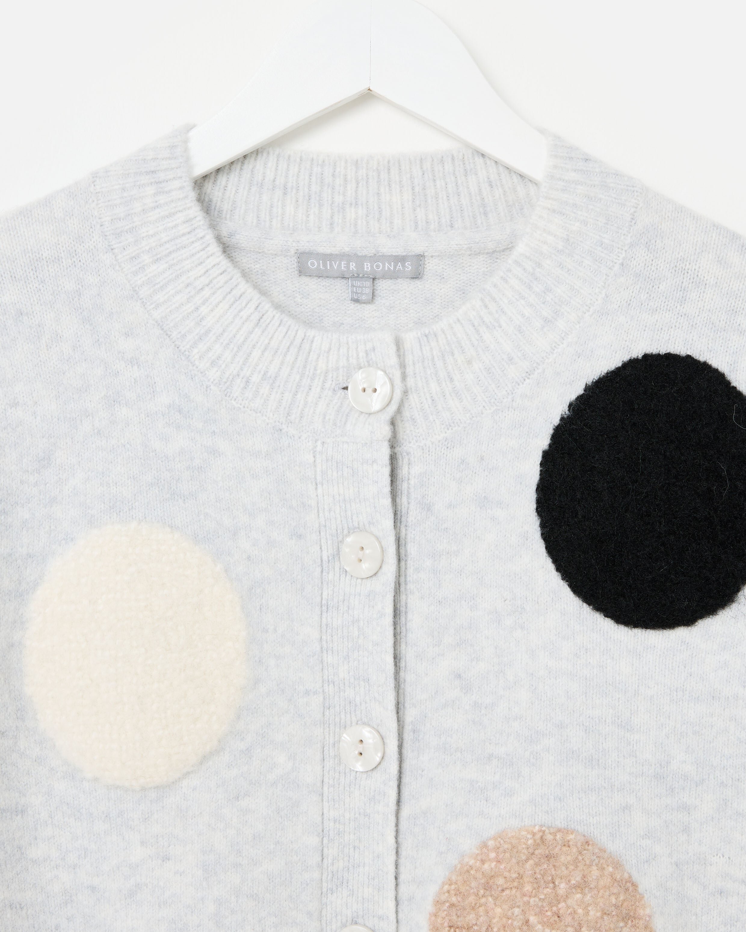 Grey Textured Spot Crew Neck Knitted Cardigan | Oliver Bonas
