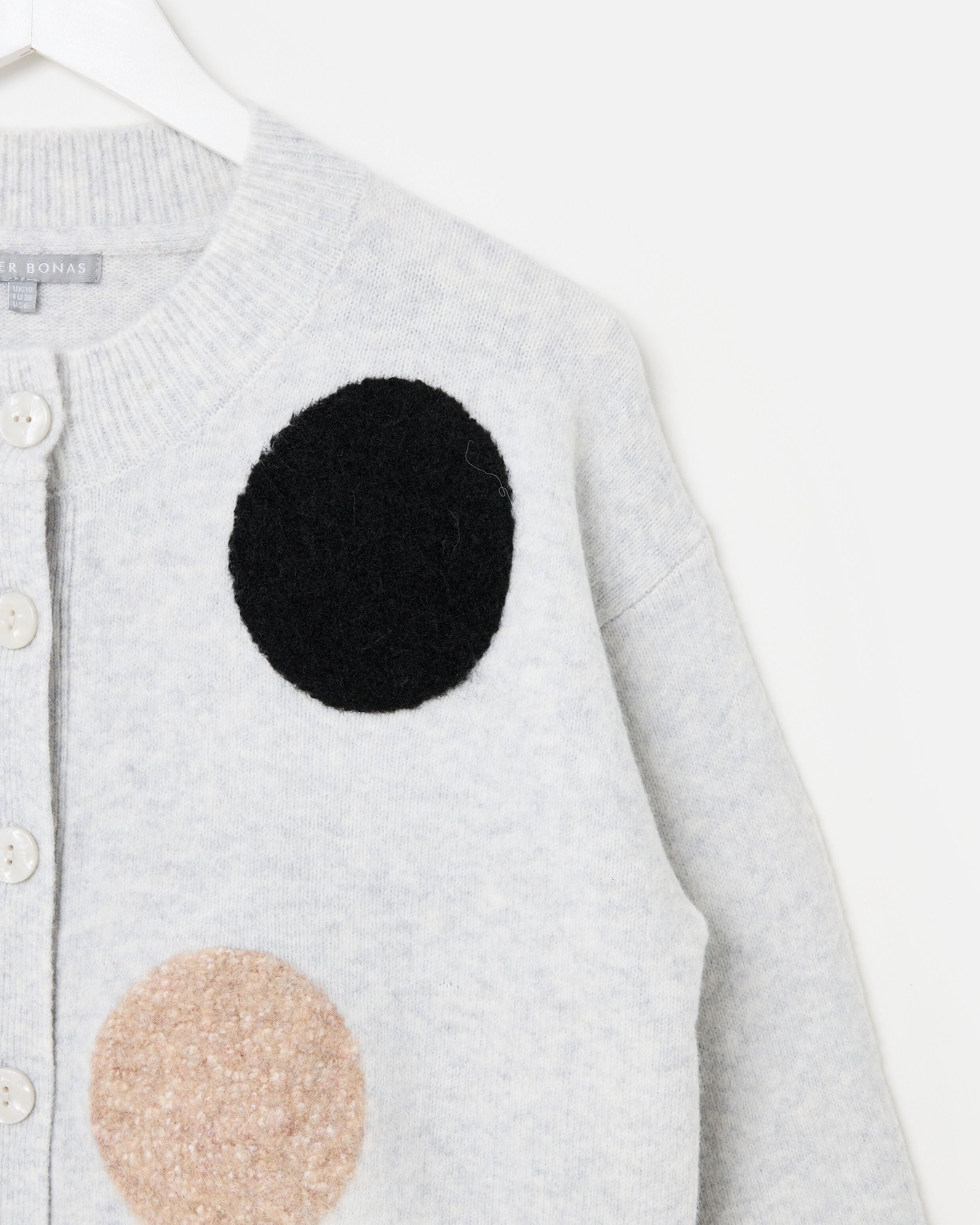 Grey Textured Spot Crew Neck Knitted Cardigan | Oliver Bonas