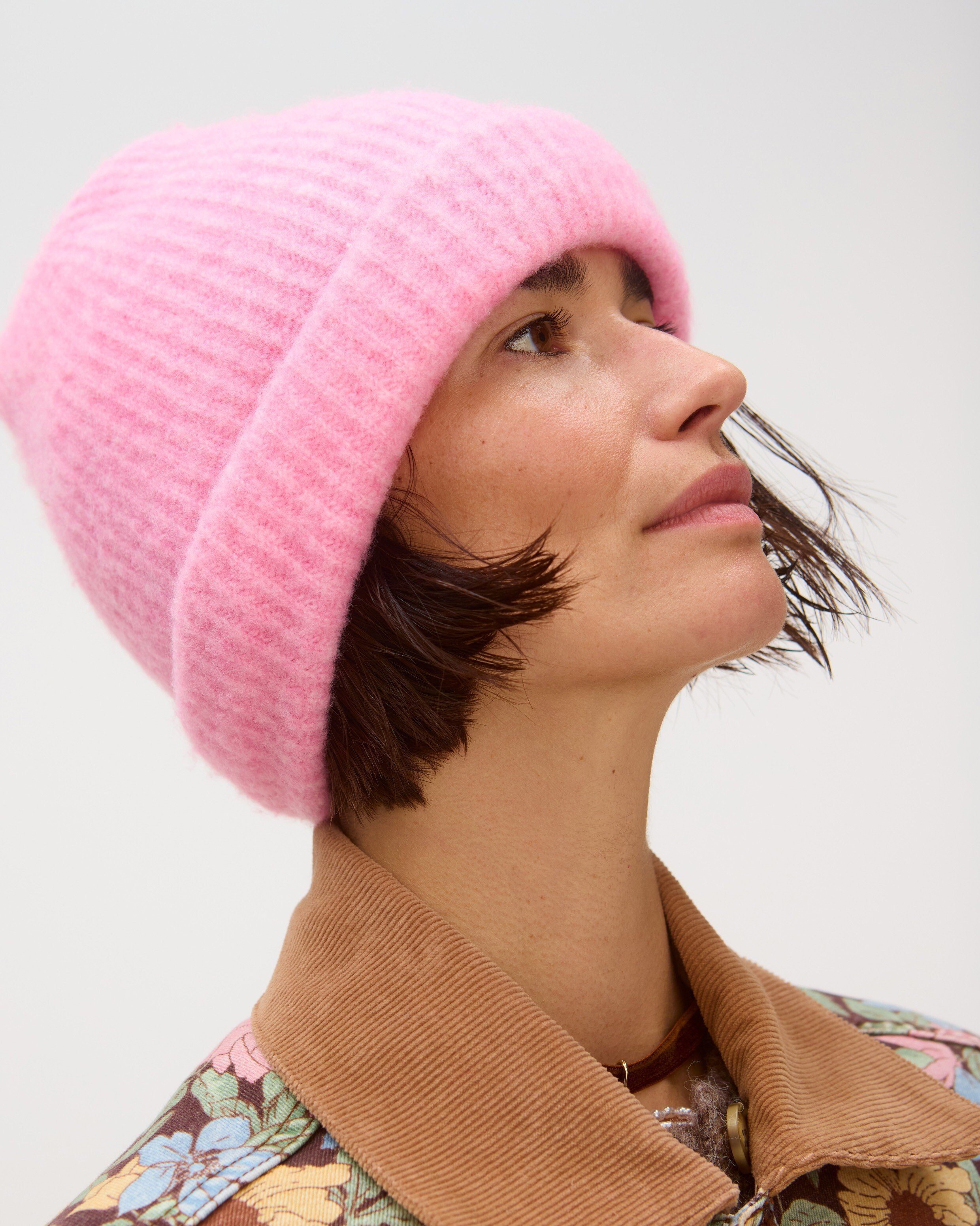 Pink Marl Ribbed Knitted Beanie Hat | Oliver Bonas