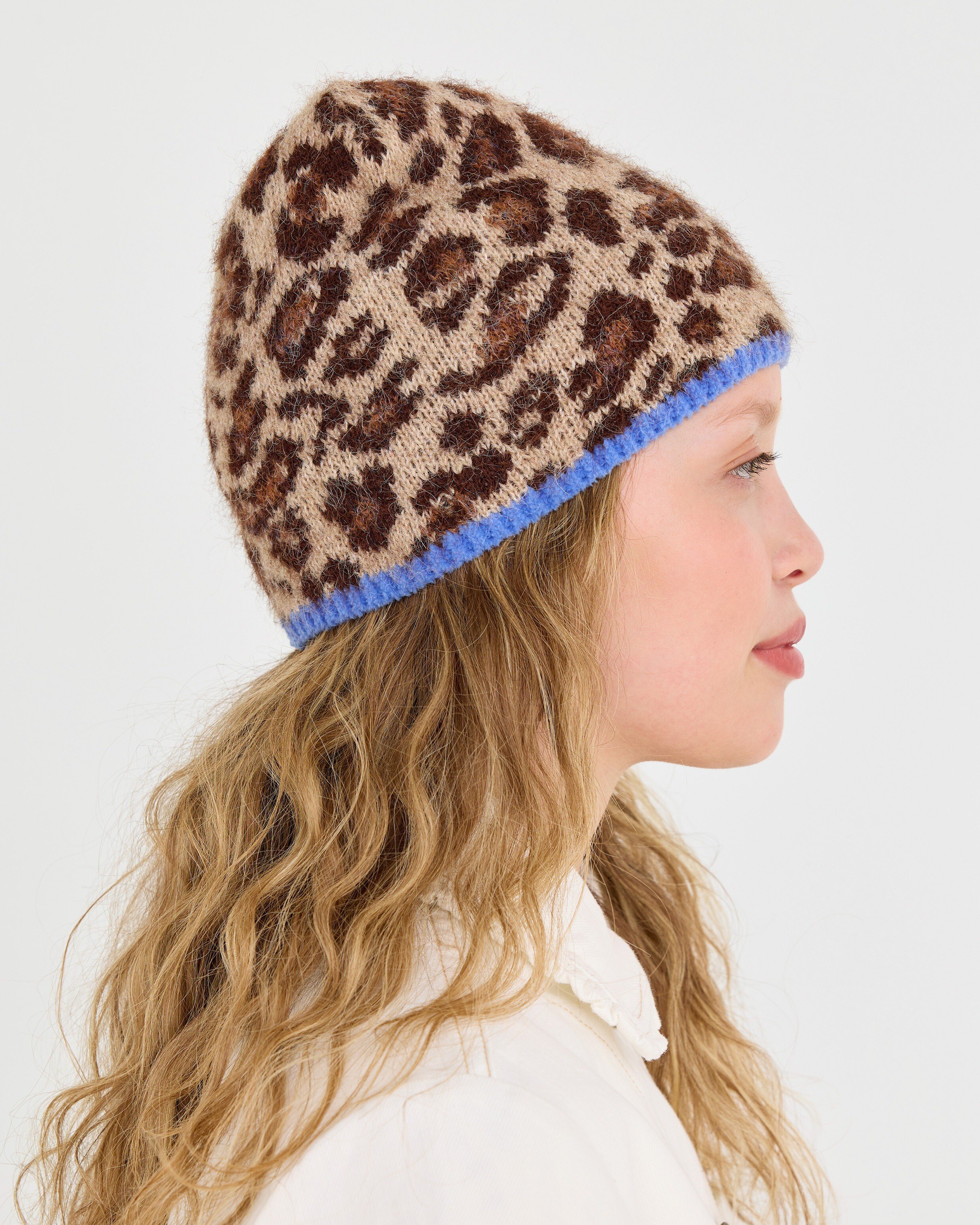 Brown Leopard Print Knitted Beanie Hat | Oliver Bonas