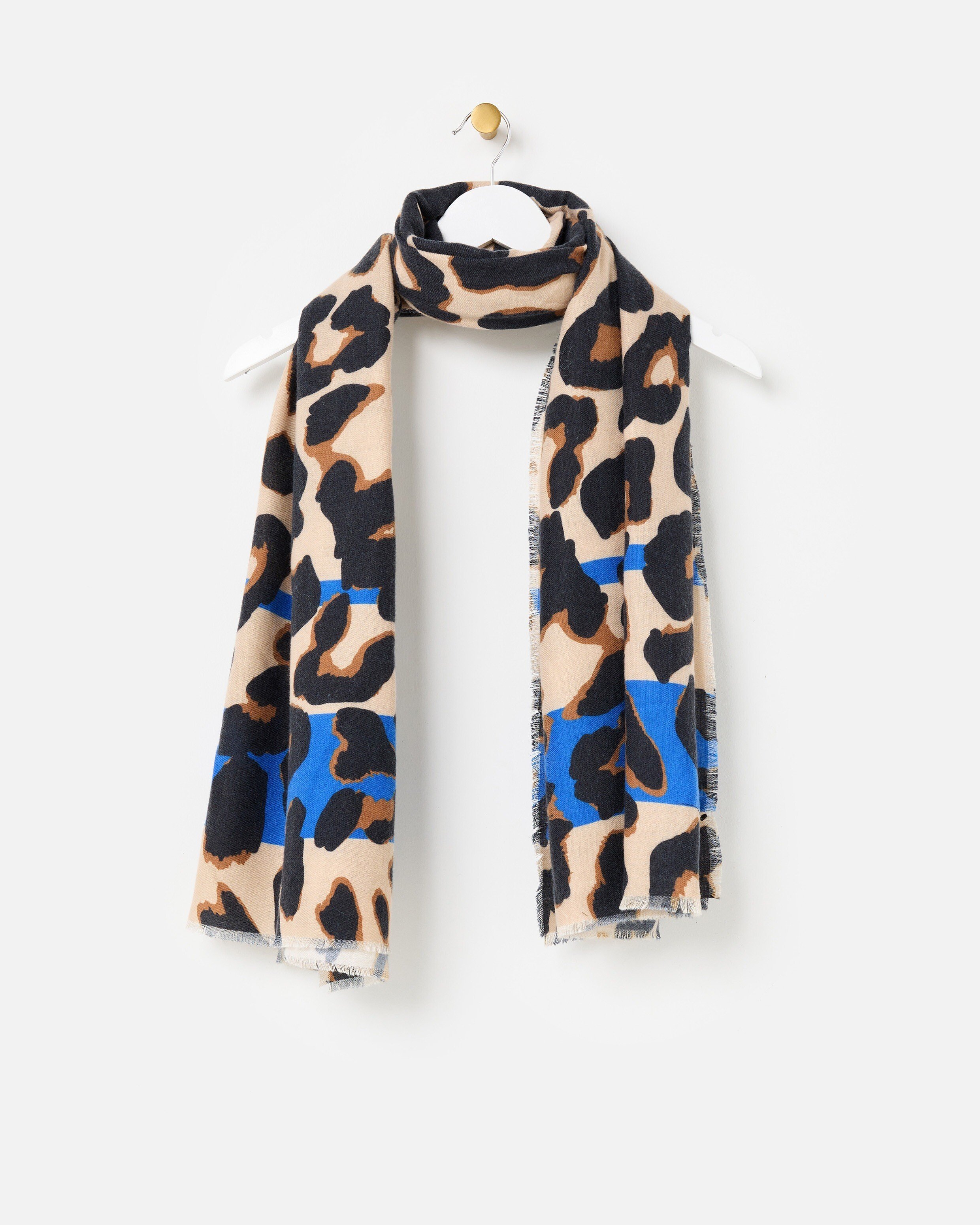 Brown Leopard Print Blue Stripe Midweight Scarf Oliver Bonas