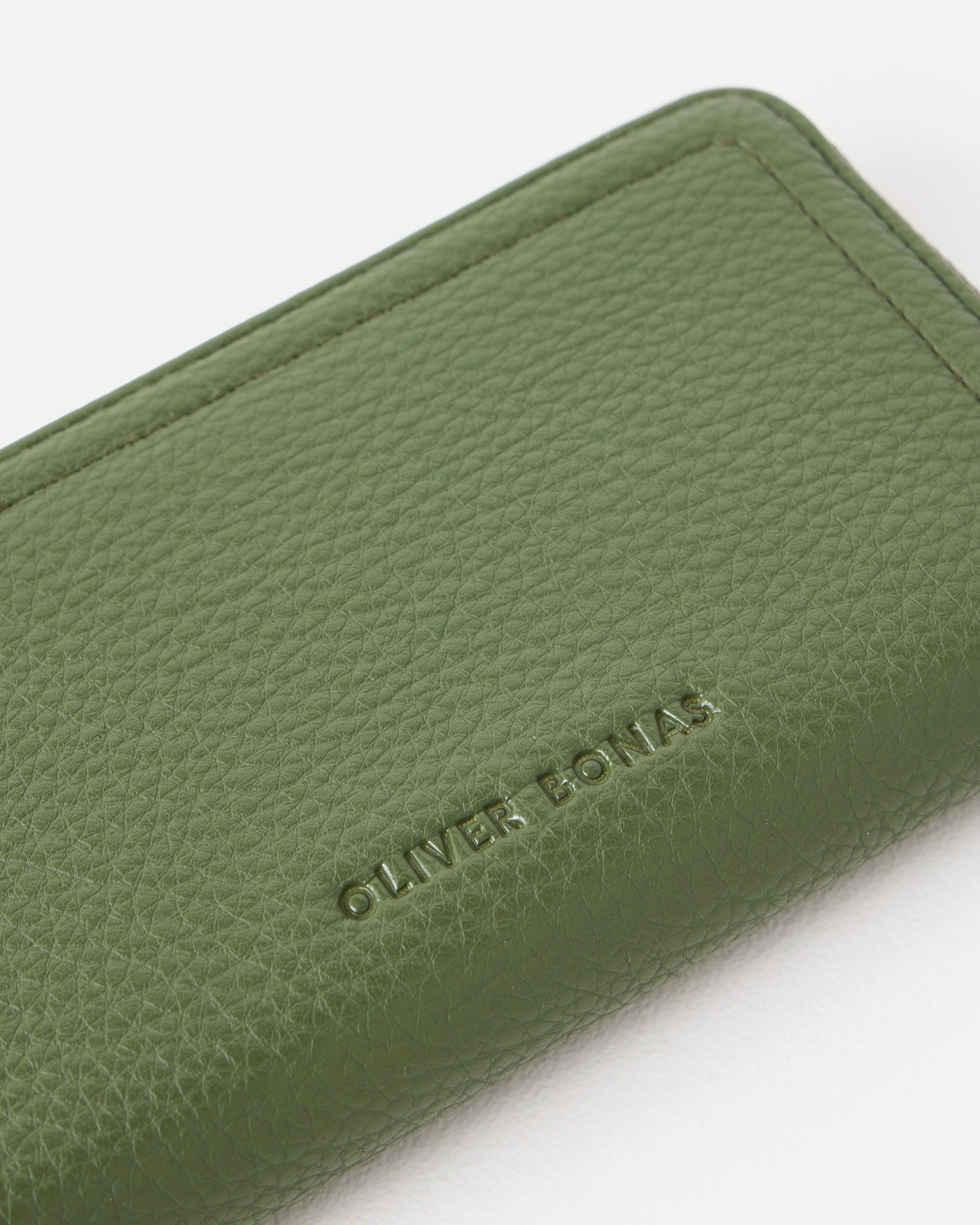 Maddie Khaki Green Zip Around Purse | Oliver Bonas