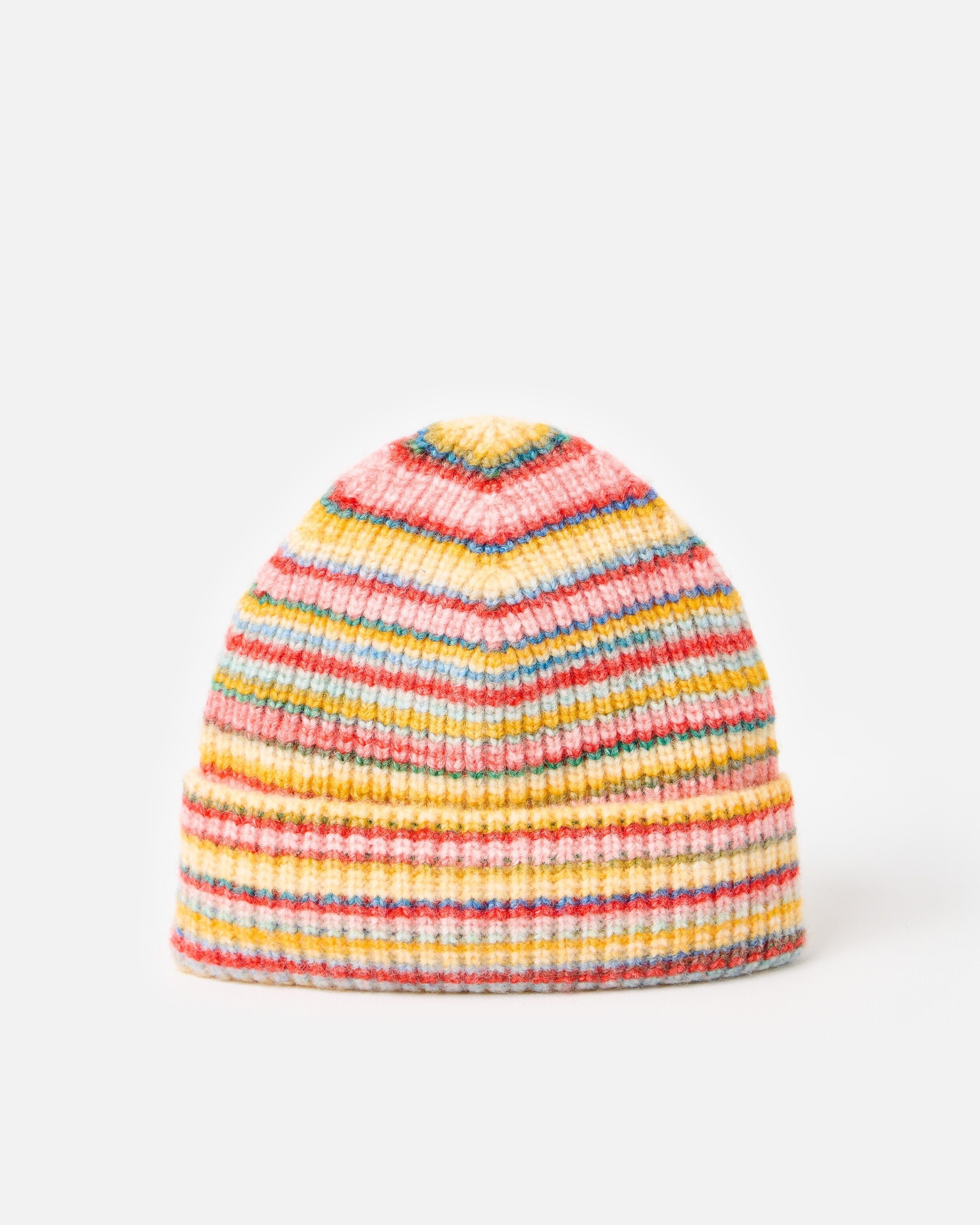 Multicoloured Striped Ribbed Knitted Beanie Hat | Oliver Bonas