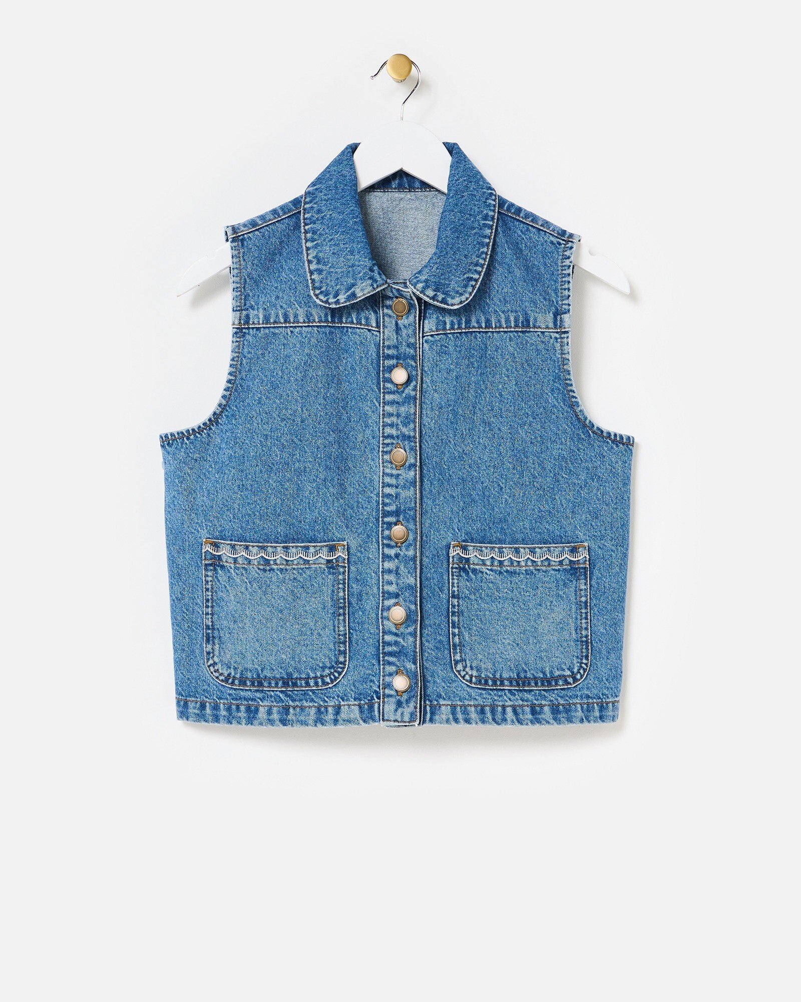 Forest Green Collared Denim Waistcoat | Oliver Bonas
