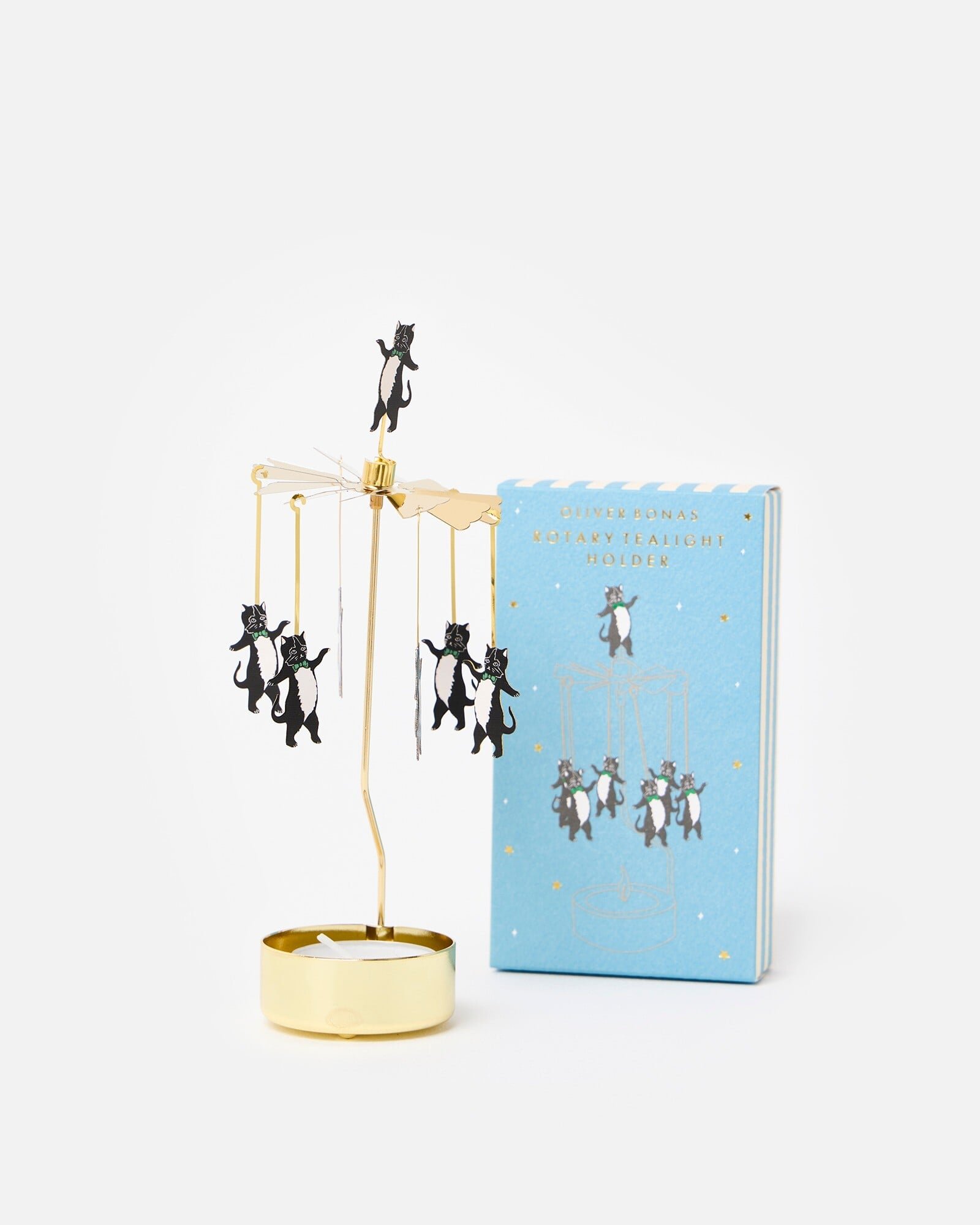 Pierre The Cat Gold Tealight Spinner