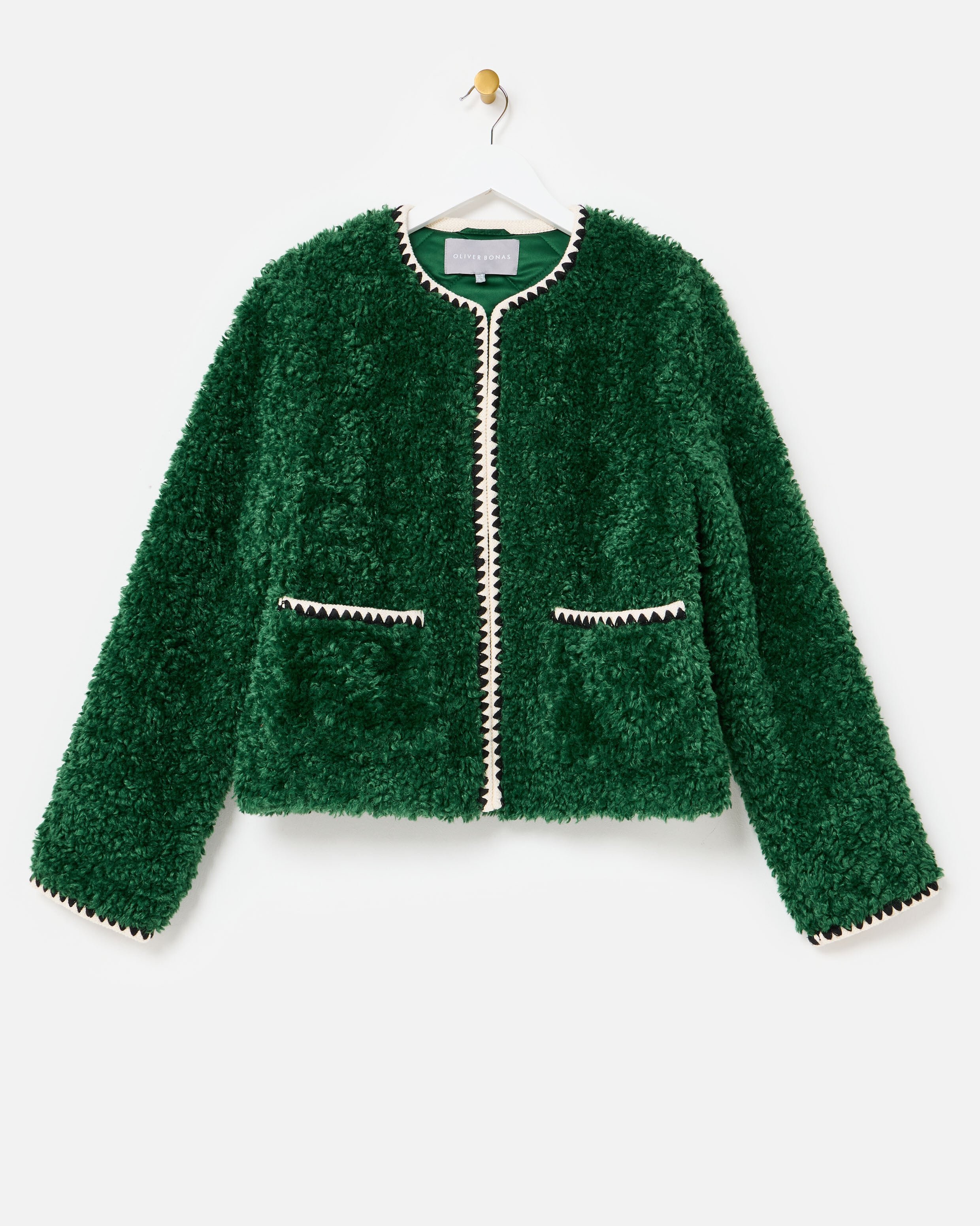 Green Textured Faux Fur Jacket | Oliver Bonas