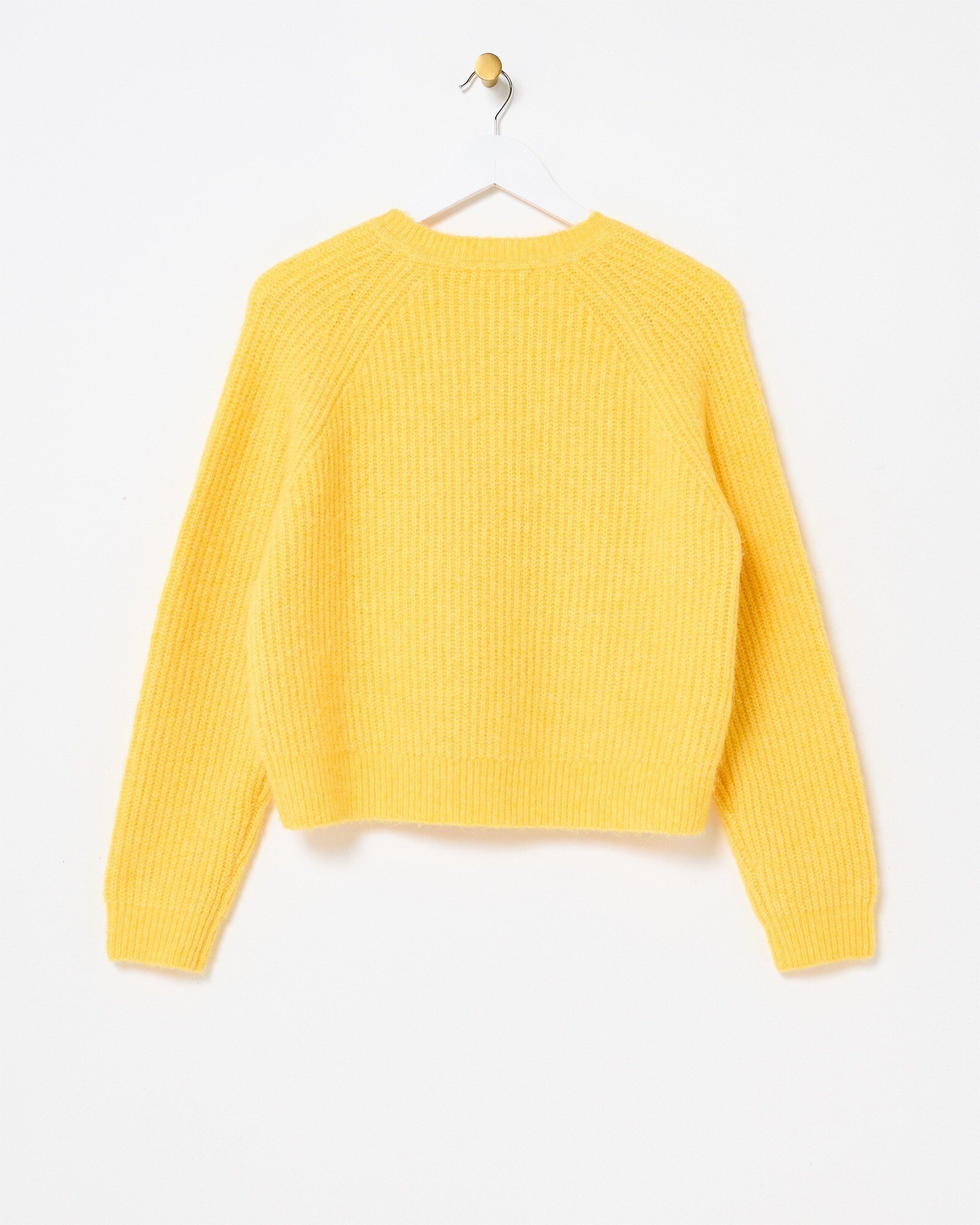 Yellow Ribbed Crew Neck Knitted Cardigan Oliver Bonas