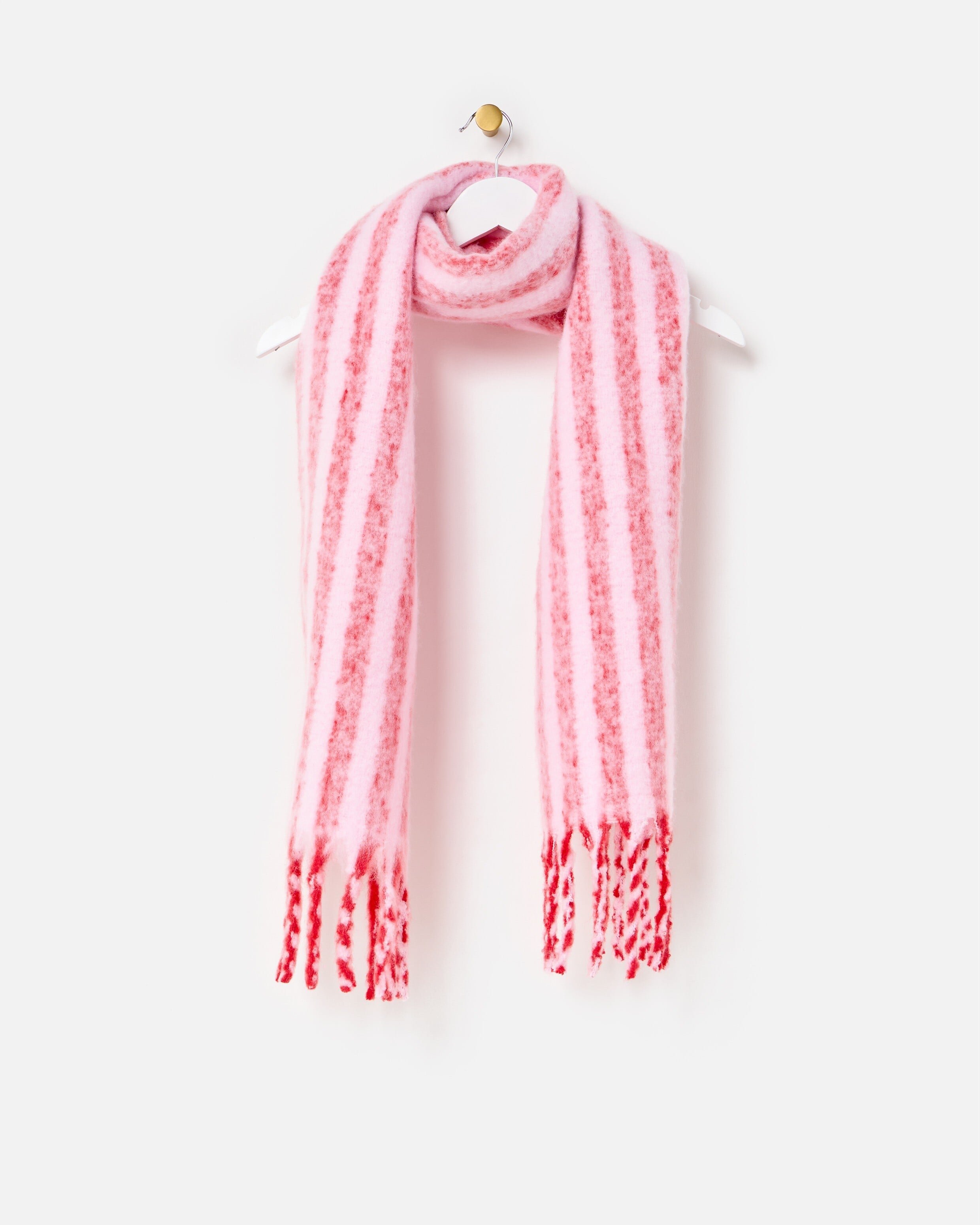 Red & Pink Striped Heavyweight Tassel Scarf | Oliver Bonas