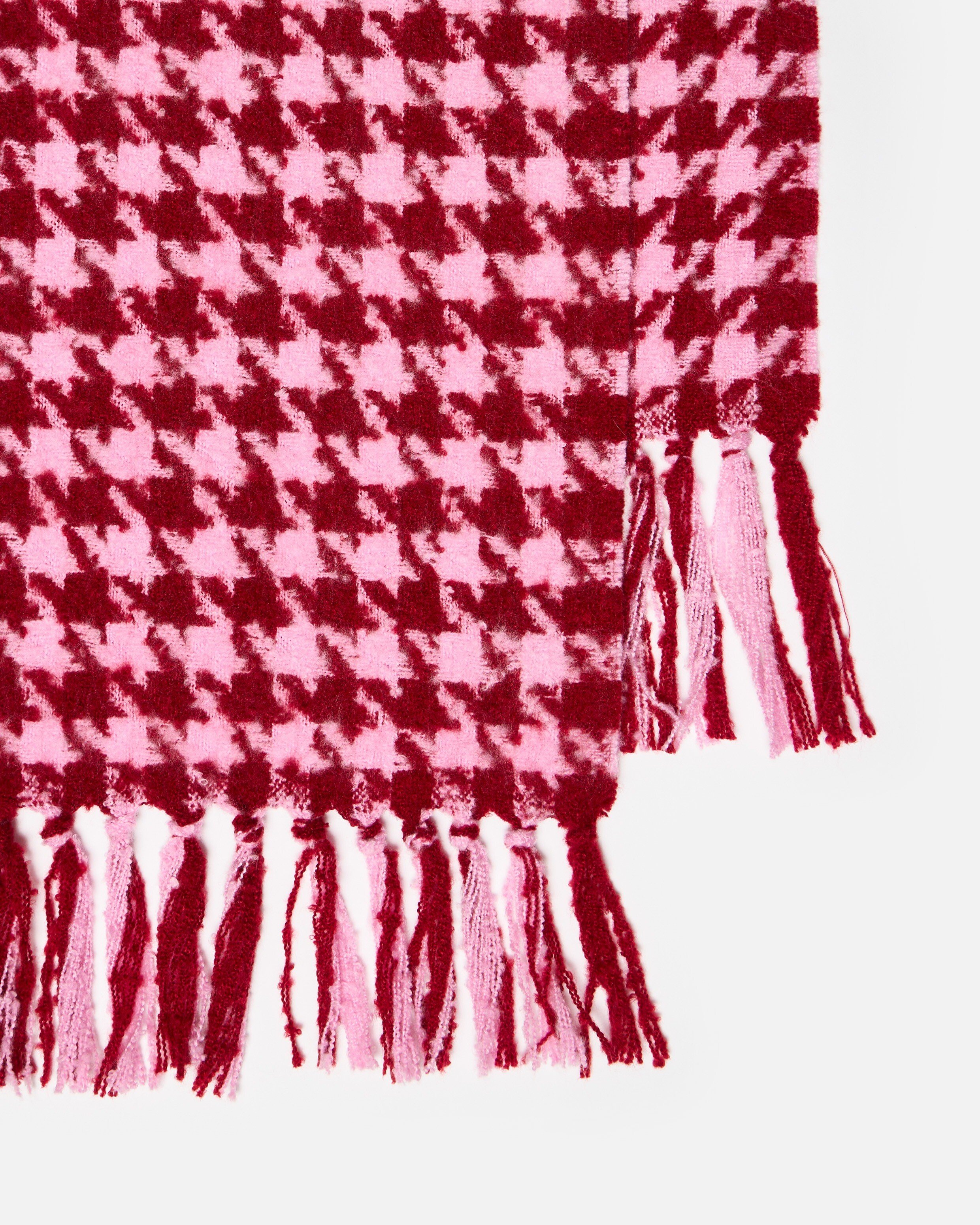 Burgundy & Pink Houndstooth Midweight Tassel Scarf | Oliver Bonas