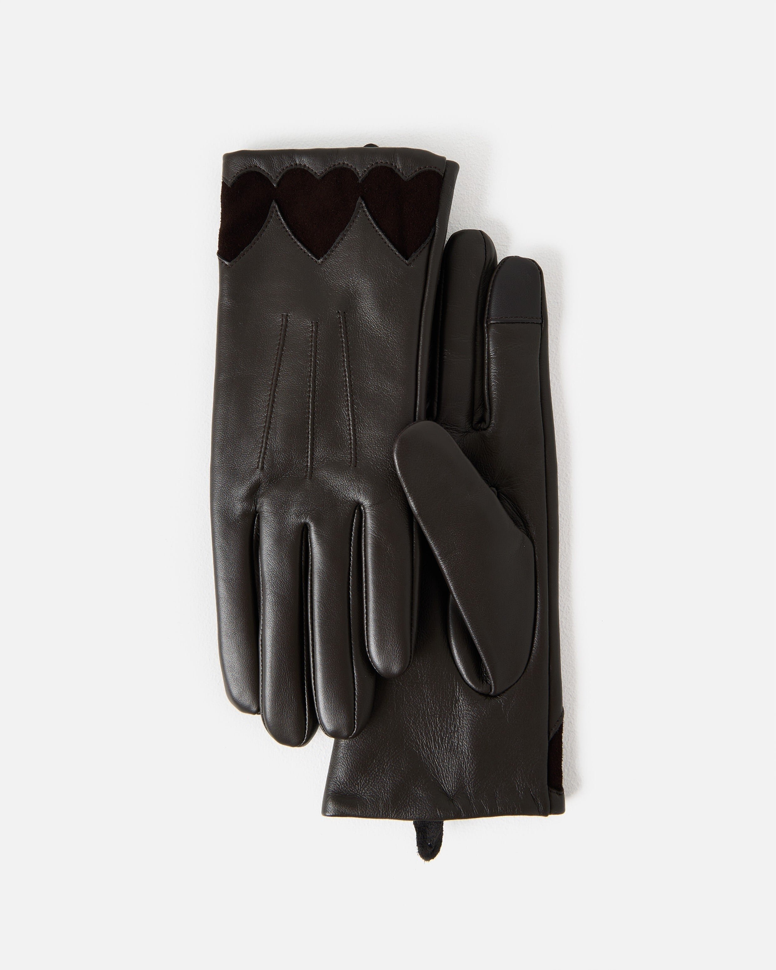 Chocolate Brown Heart Leather Gloves | Oliver Bonas