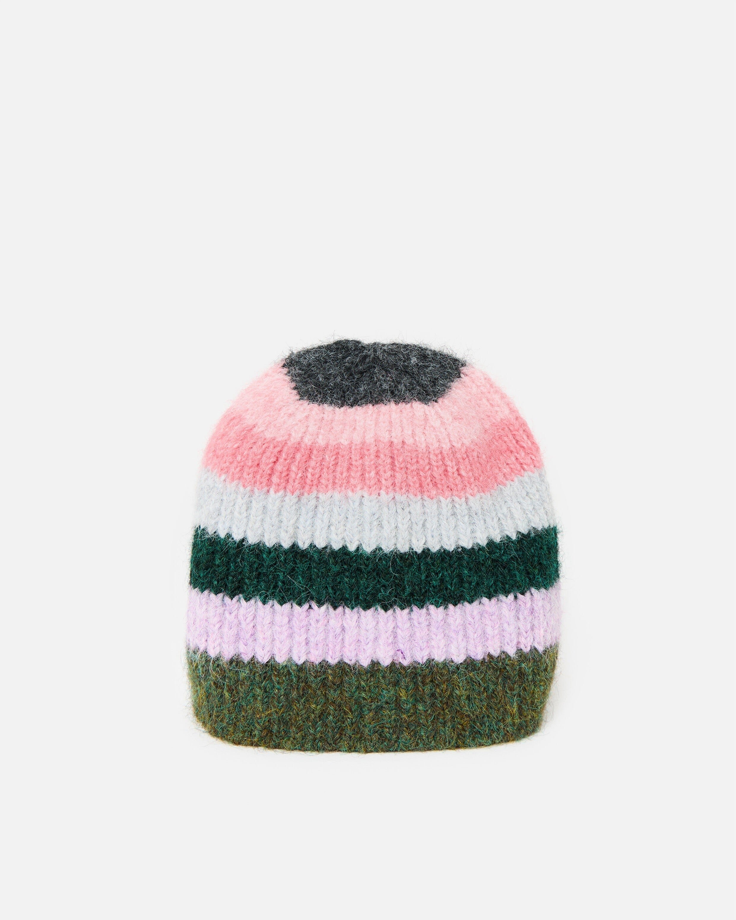 Green & Pink Striped Ribbed Knitted Beanie Hat | Oliver Bonas