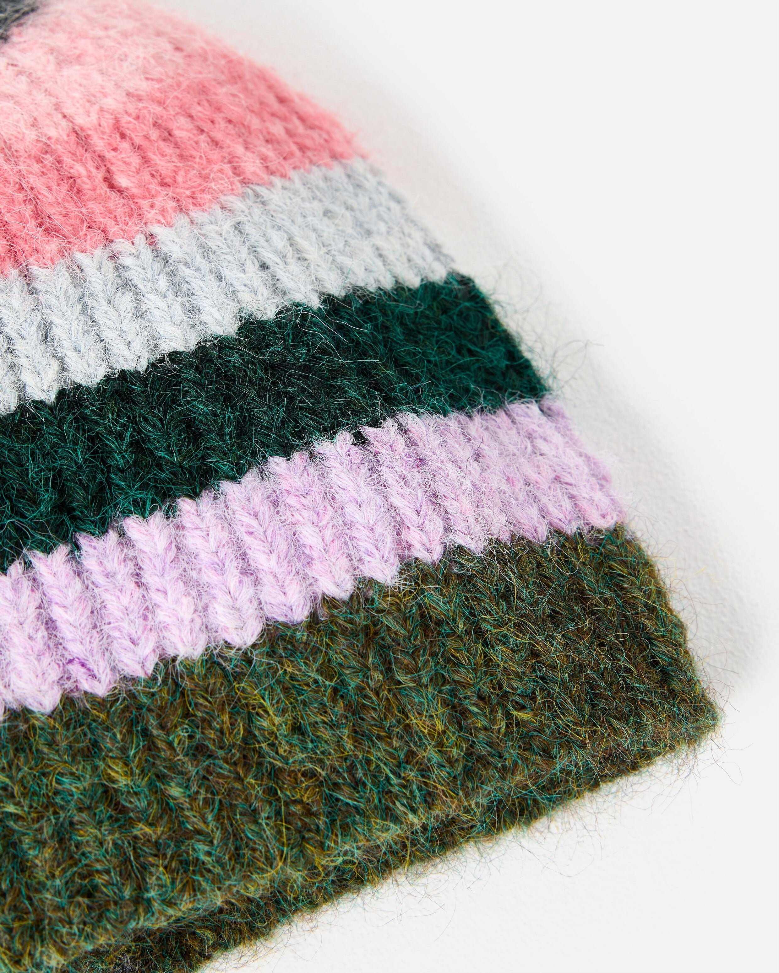 Green & Pink Striped Ribbed Knitted Beanie Hat | Oliver Bonas