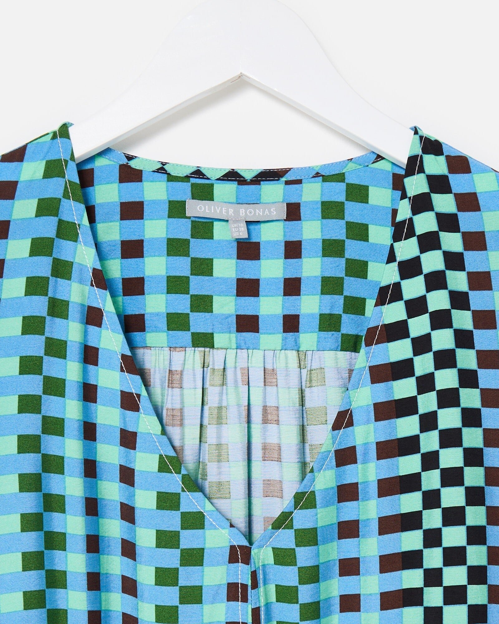 Blue & Green Checked V-Neck Midi Dress | Oliver Bonas Blue & Green Checked V-Neck Midi Dress | Oliver Bonas