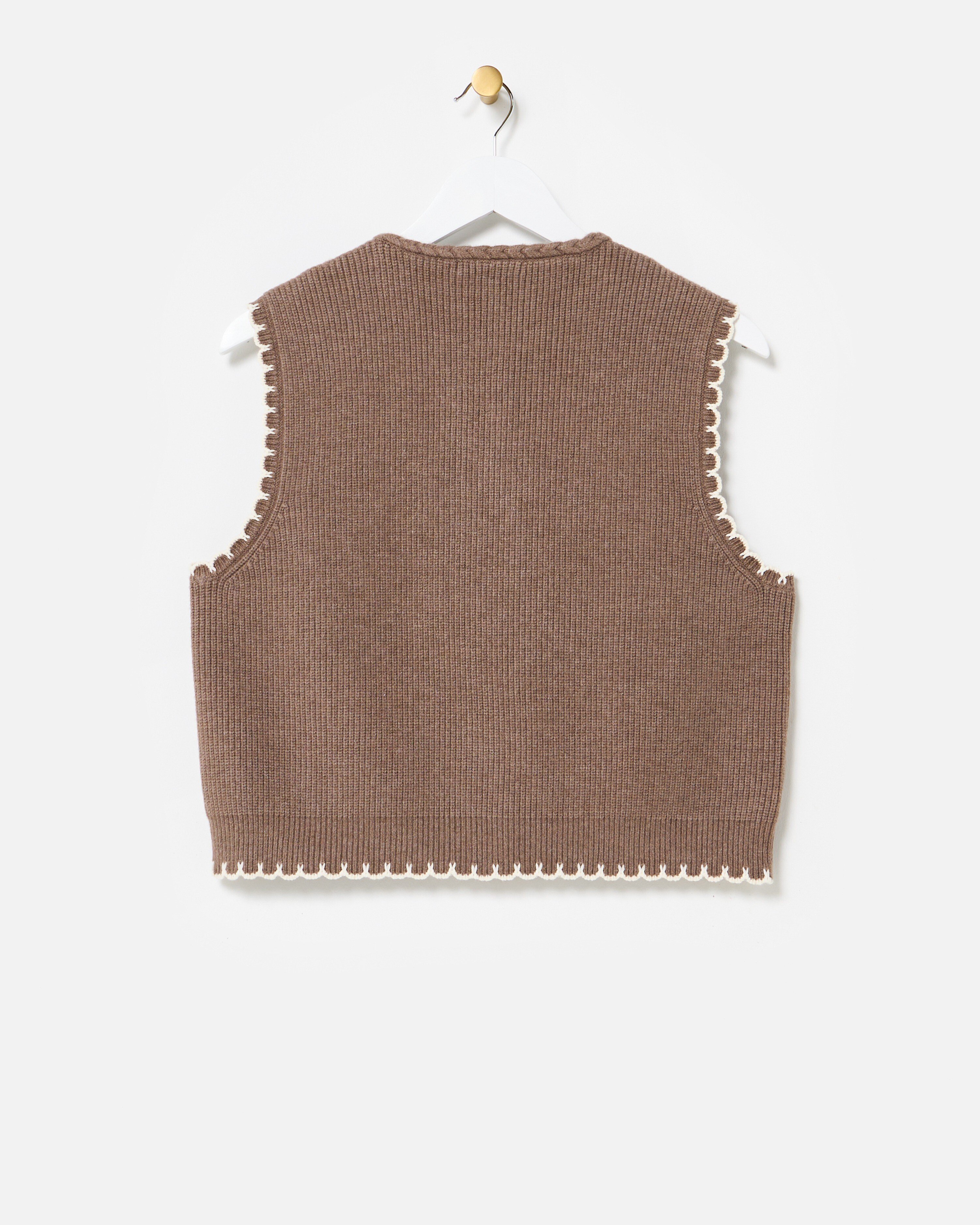 Mocha Brown Blanket Stitch Knitted Waistcoat Oliver Bonas