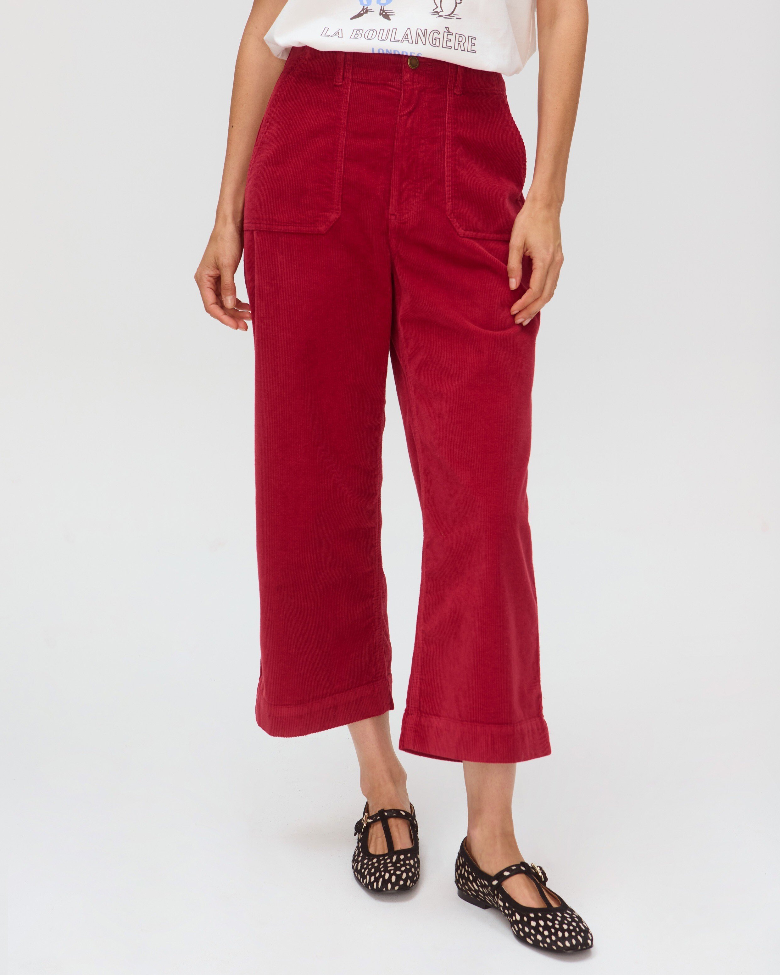 Leg Pants Red Corduroy Trousers Womens Hugo Boss Women's 
