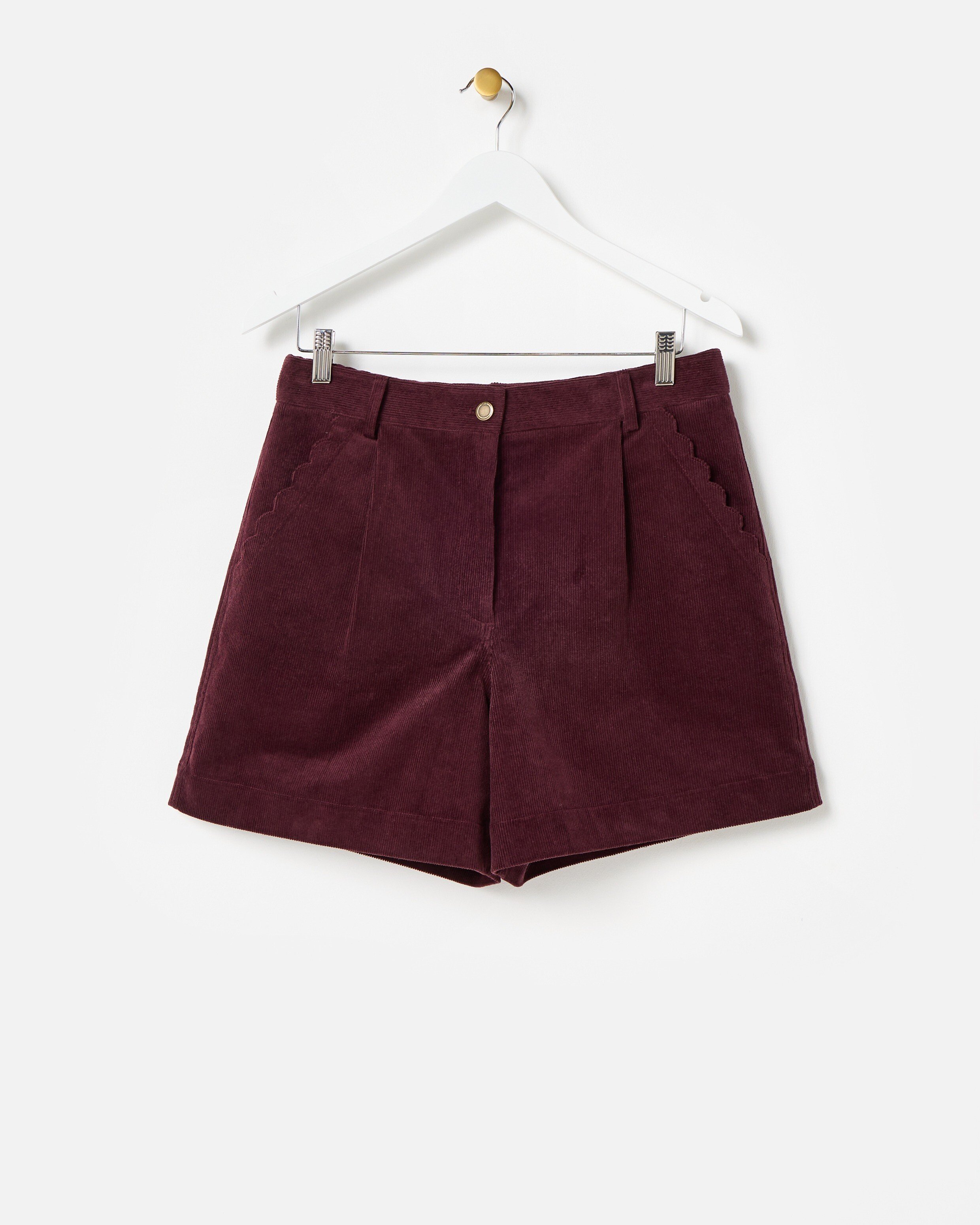 Plum Corduroy Scalloped Pocket Shorts | Oliver Bonas
