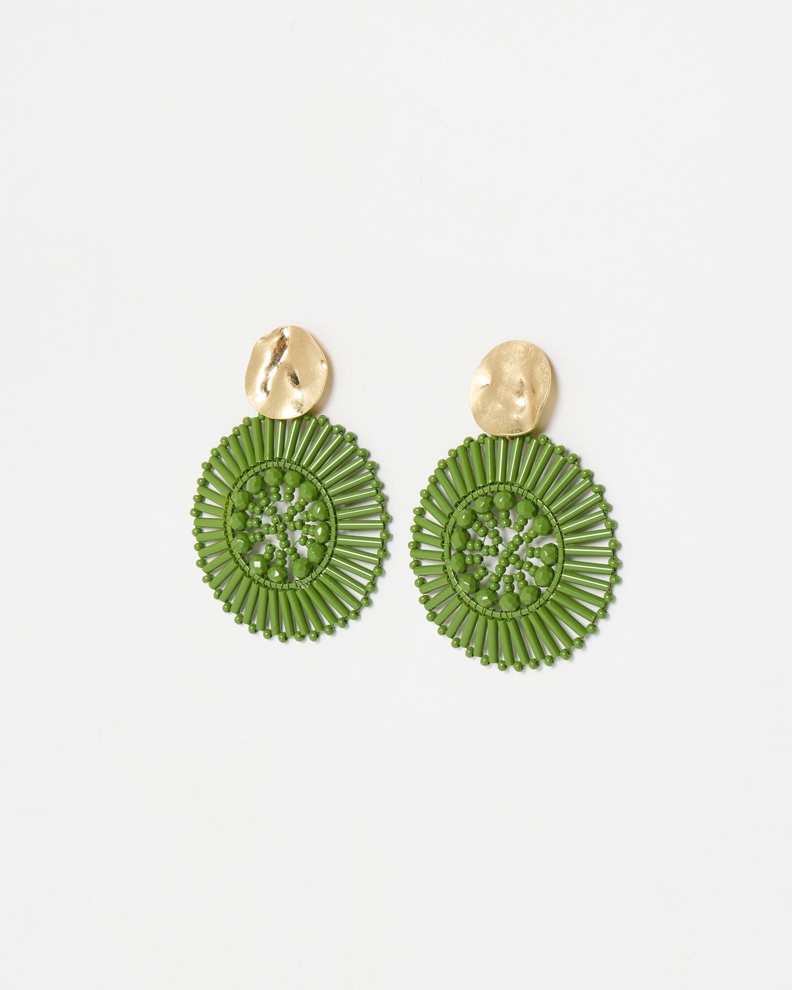 Alora Green Beaded Circular Statement Earrings Oliver Bonas