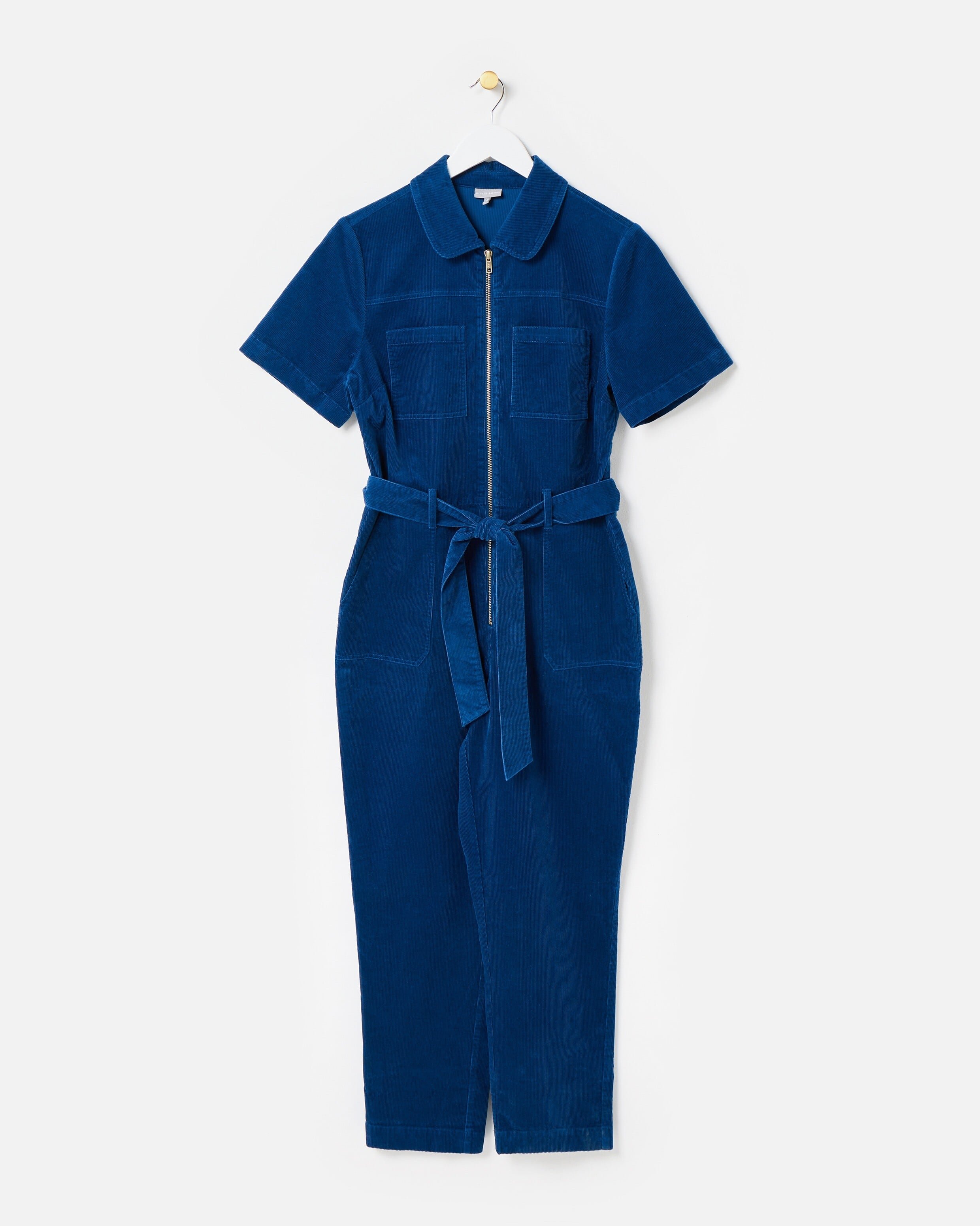 Berry Red Corduroy Zip Up Short Sleeve Jumpsuit | Oliver Bonas