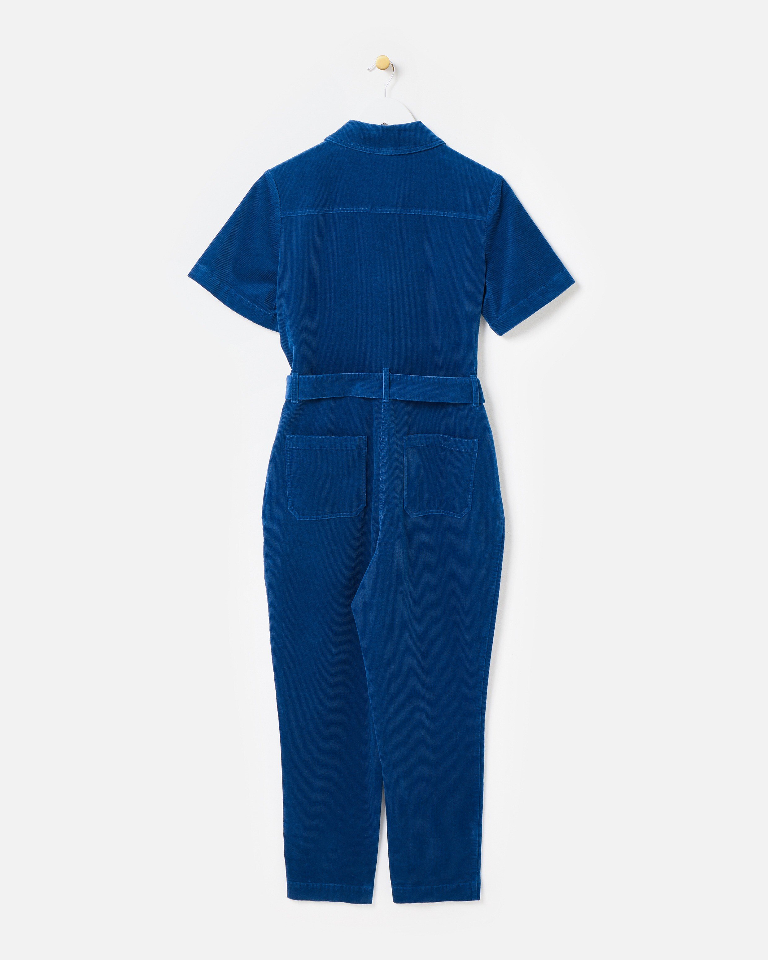 Blue Corduroy Zip Up Short Sleeve Jumpsuit | Oliver Bonas