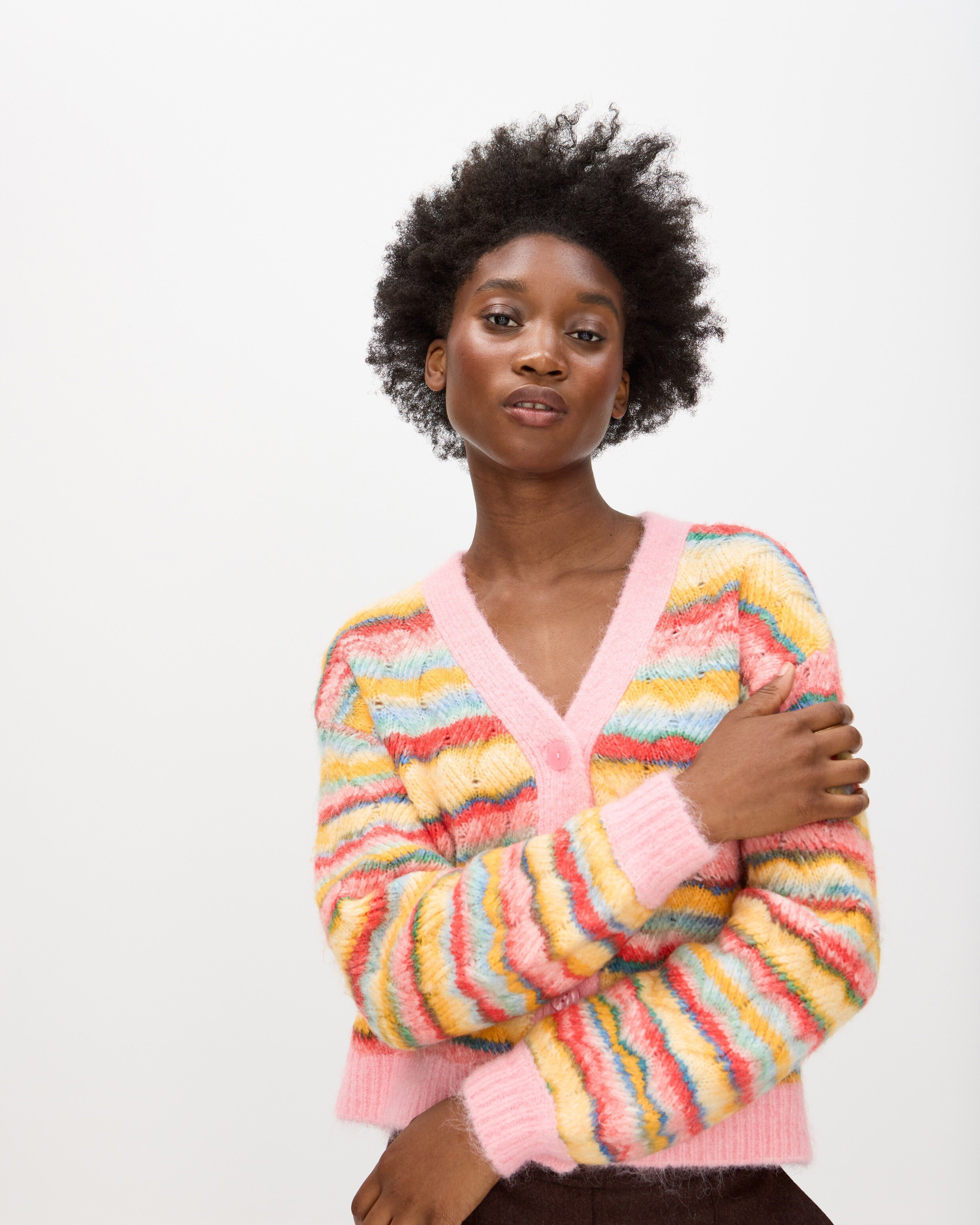 Multicoloured Striped V-Neck Knitted Cardigan | Oliver Bonas