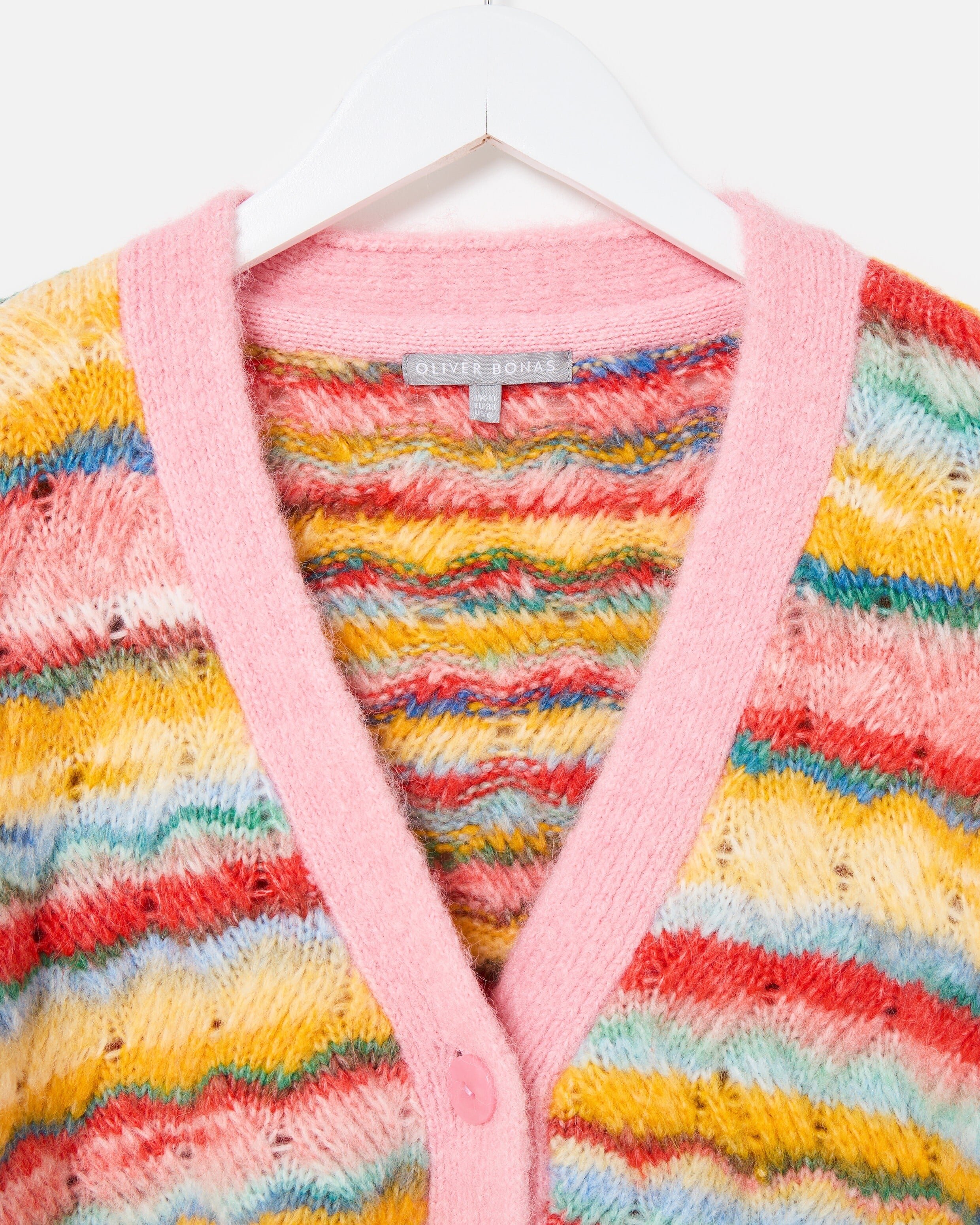 Multicoloured Striped V-Neck Knitted Cardigan | Oliver Bonas