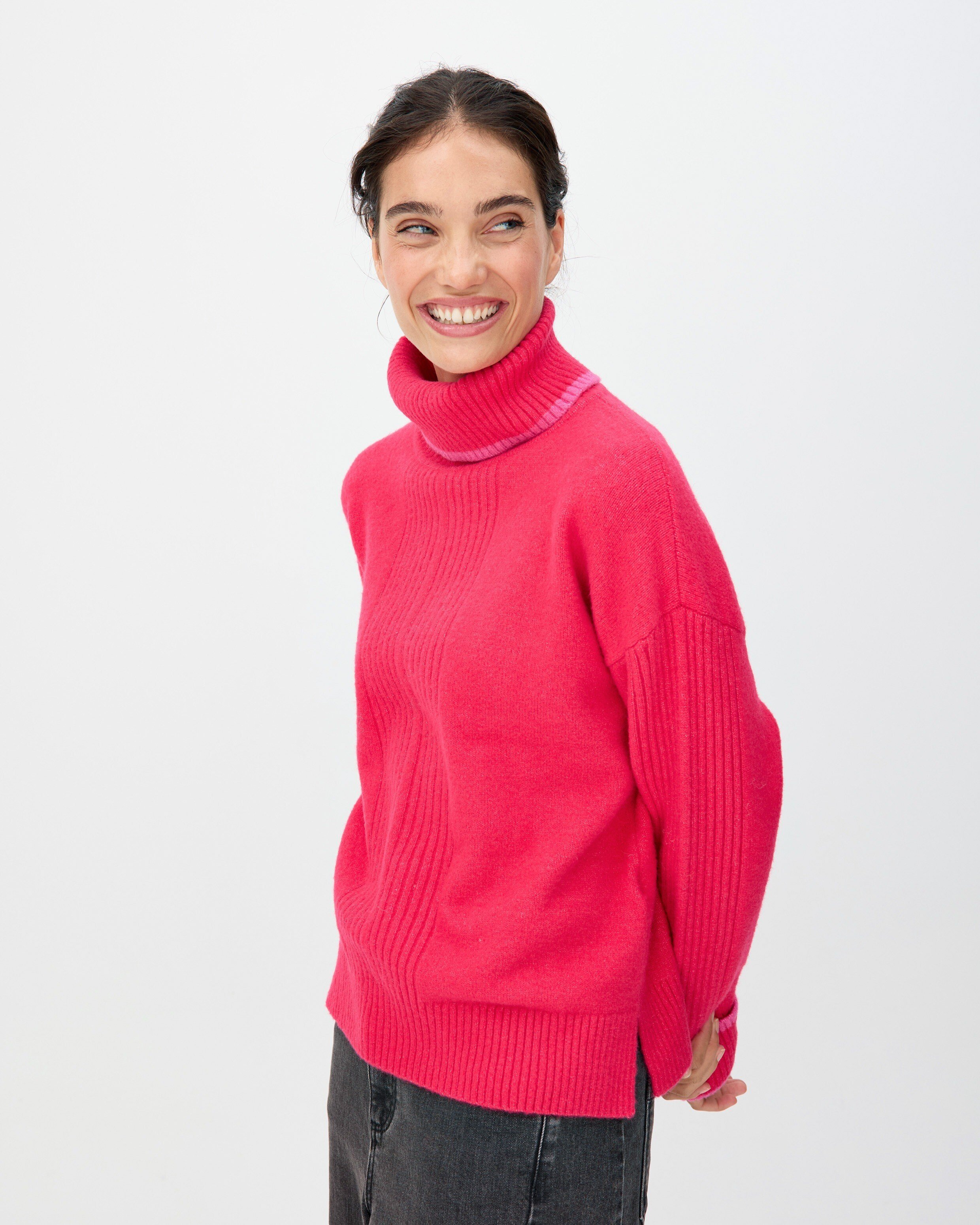 Hot Pink Roll Neck Knitted Jumper | Oliver Bonas