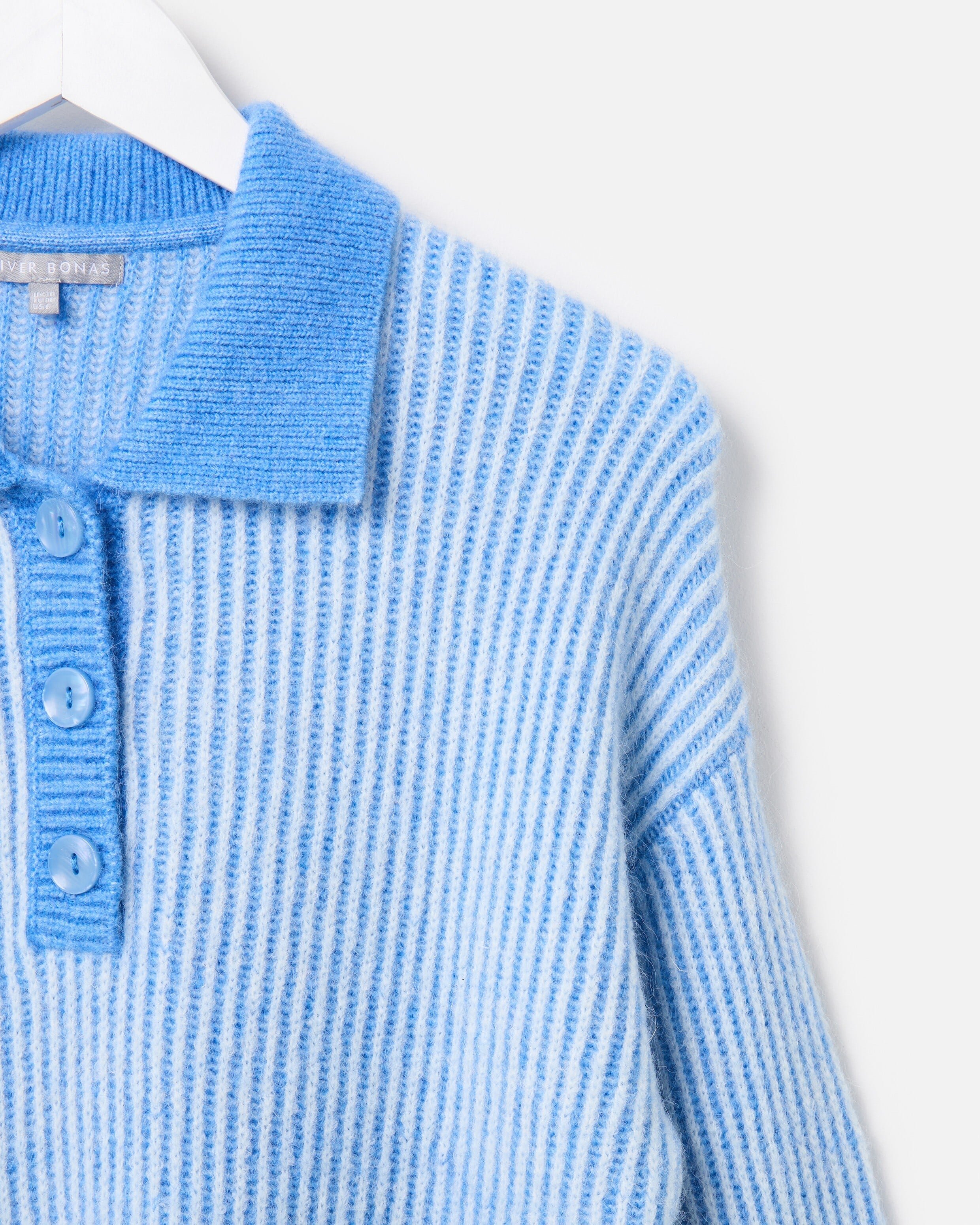 Blue Striped Collared Knitted Jumper | Oliver Bonas