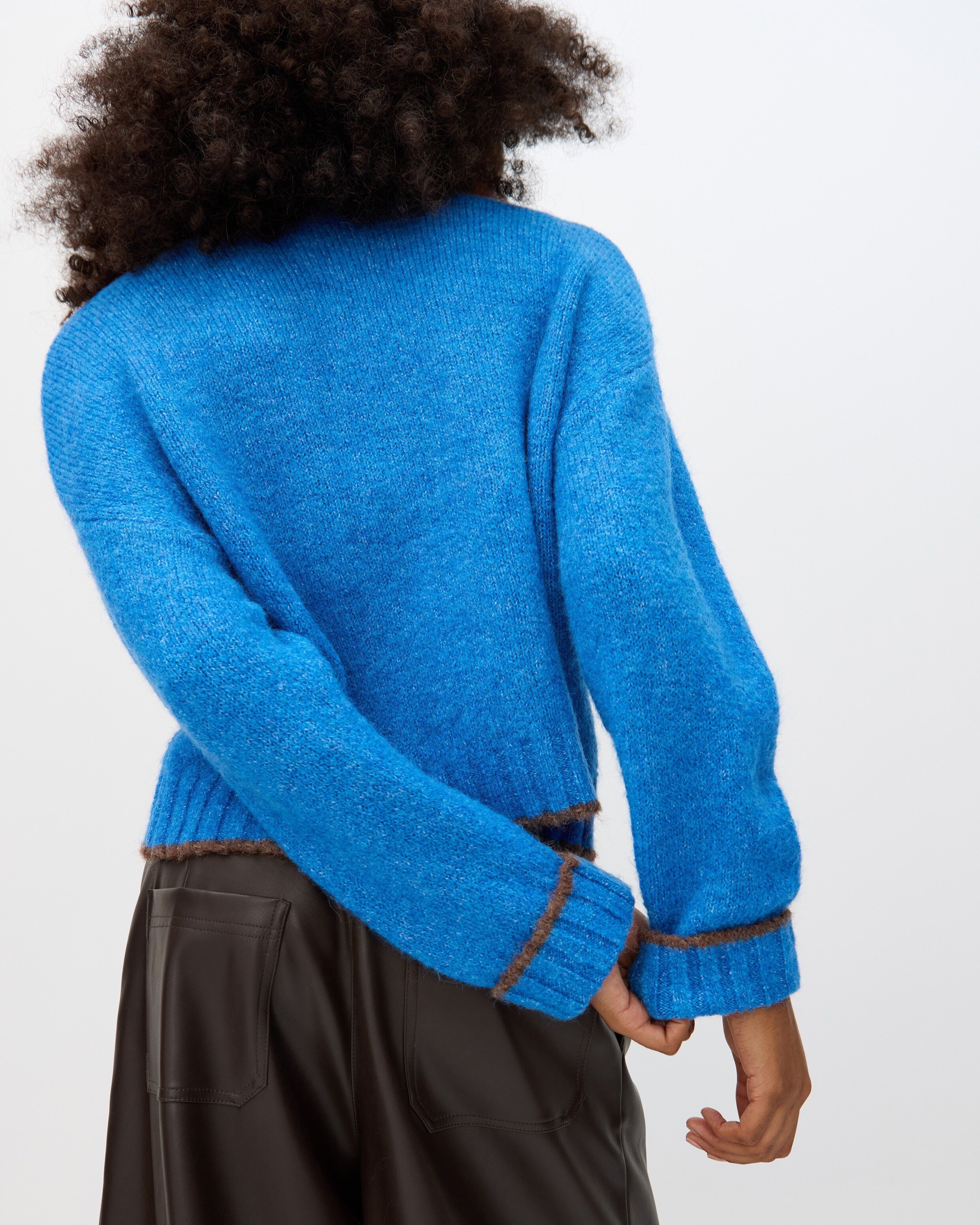 Blue & Brown Trim Crew Neck Knitted Jumper | Oliver Bonas