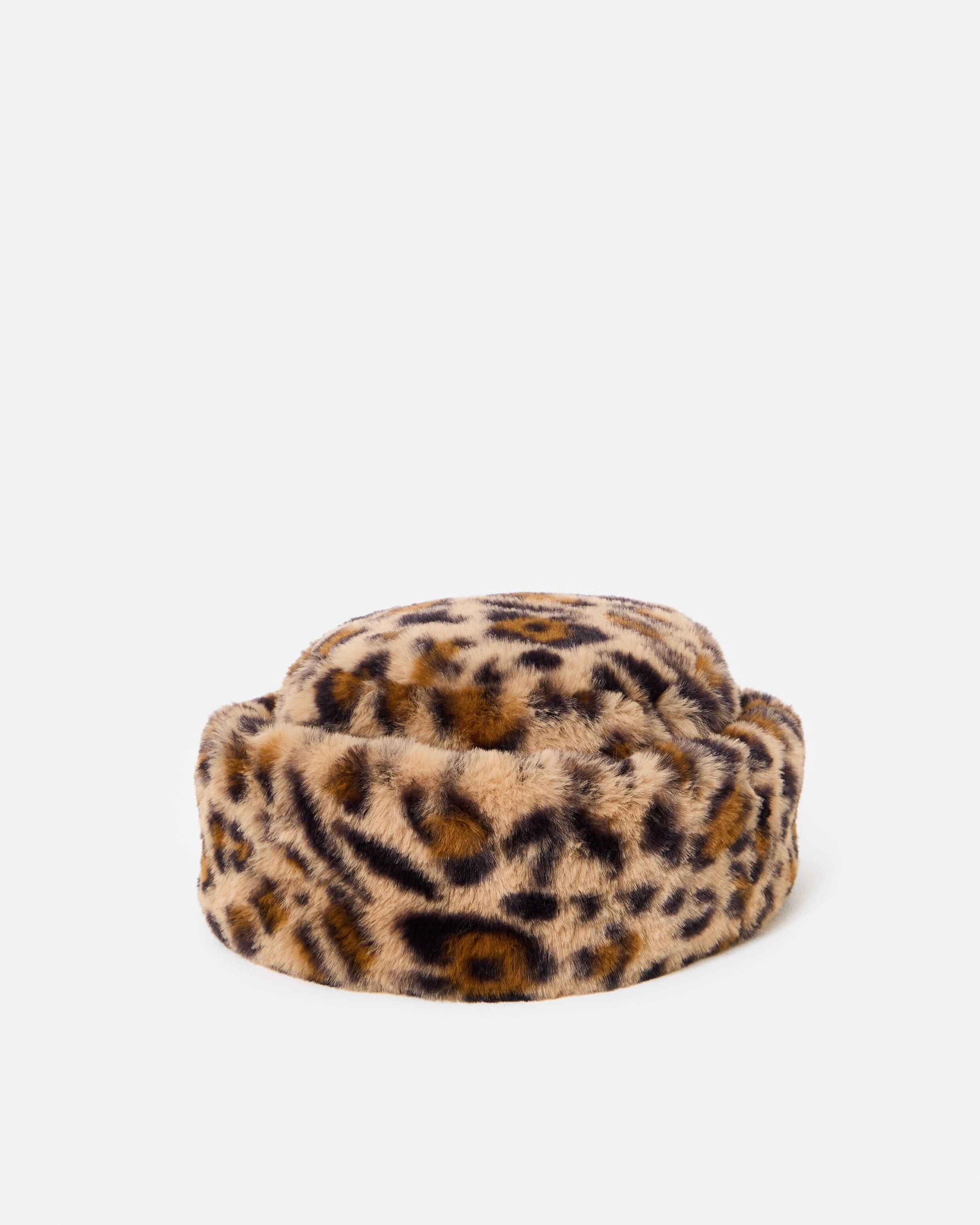 Brown Animal Print Faux Fur Hat | Oliver Bonas