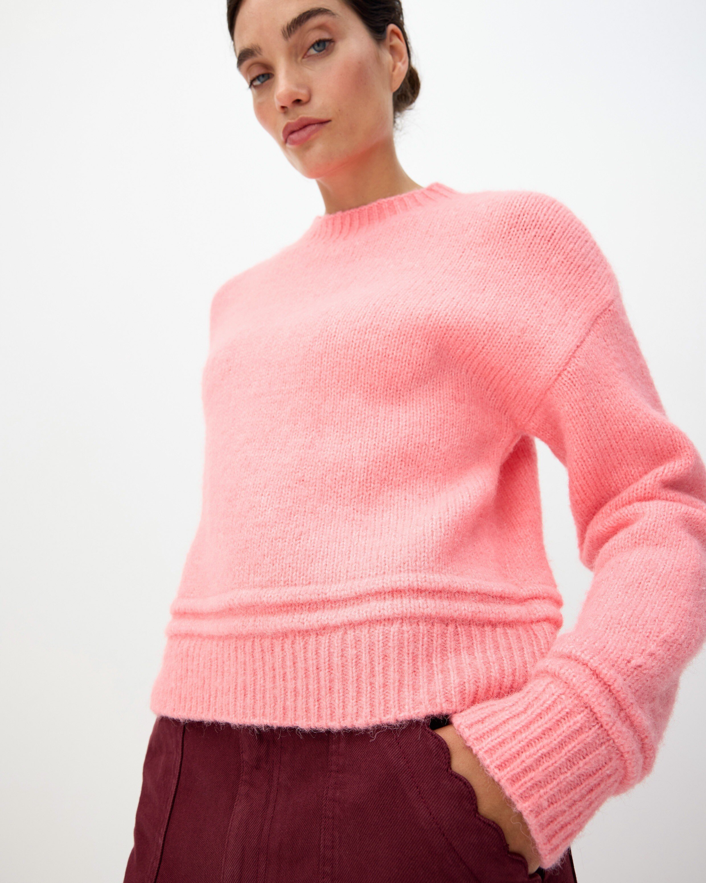 Light Pink Crew Neck Knitted Jumper Oliver Bonas
