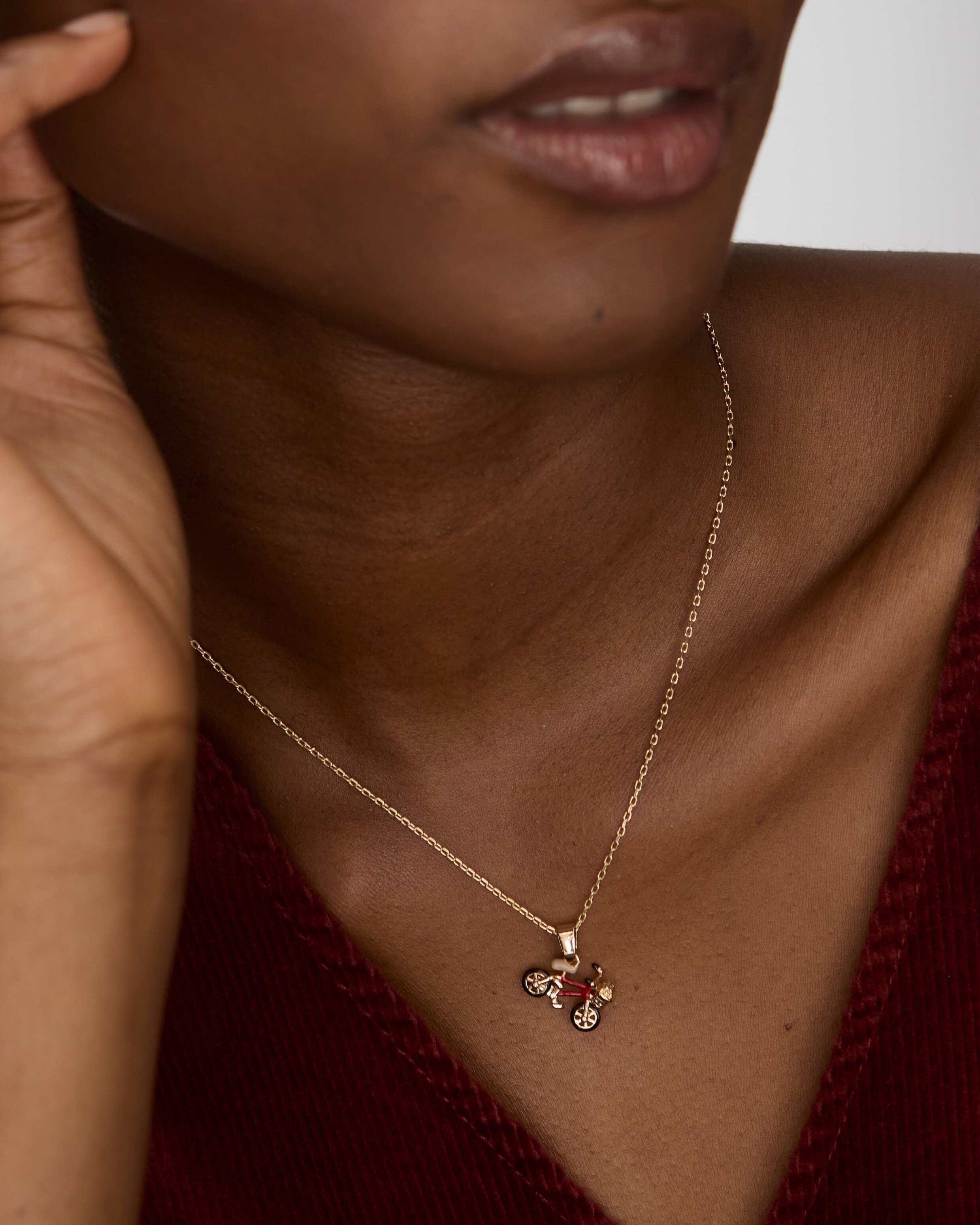 Gold Tone Enamel Bicycle Pendant Necklace Oliver Bonas